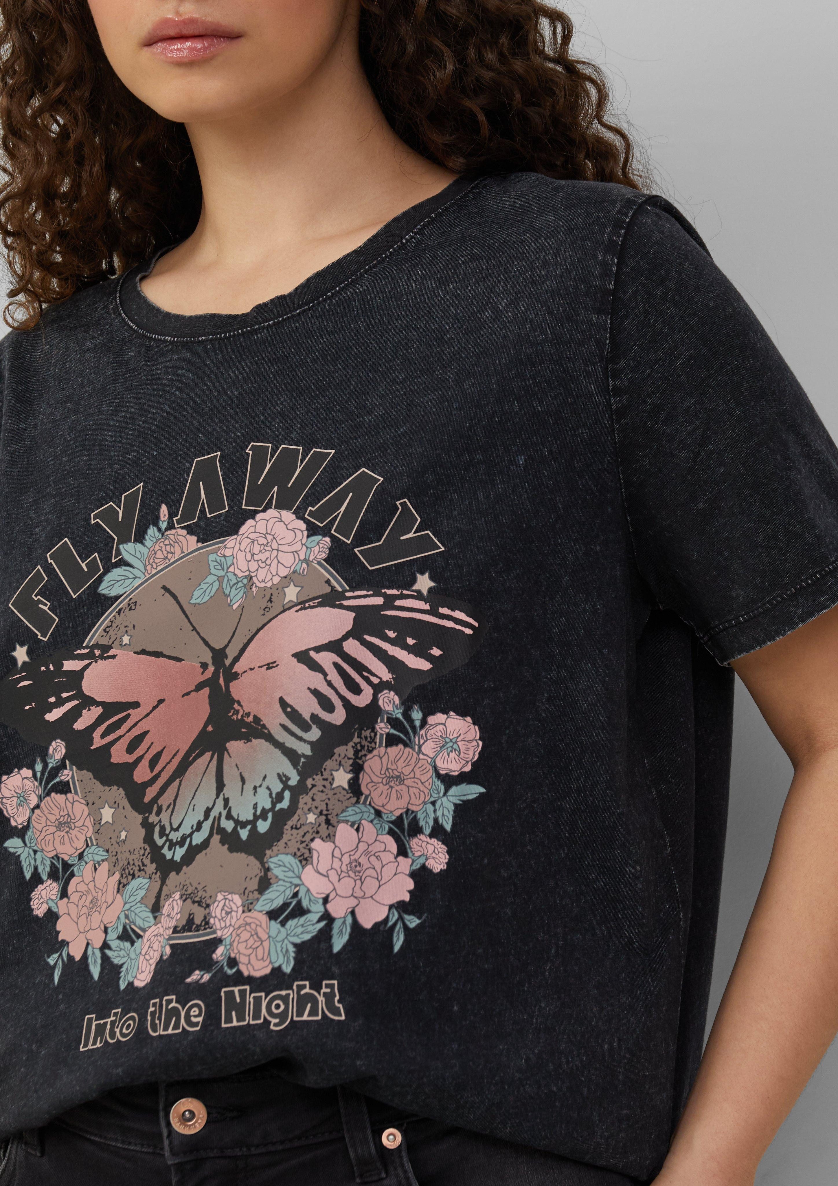 QS Kurzarmshirt Baumwollshirt mit Frontprint in günstig online kaufen