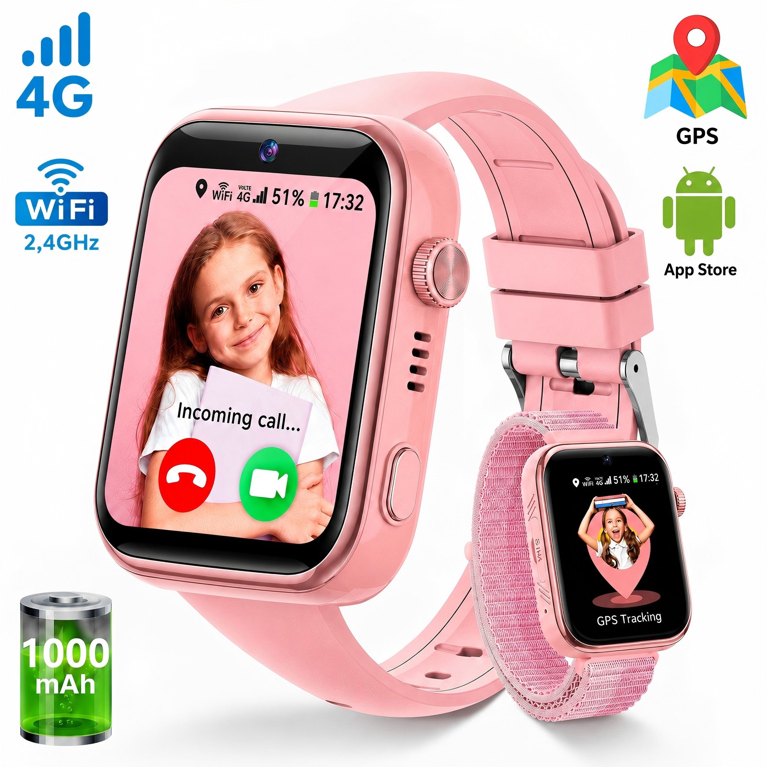 SWGOTA 4G Kinder Smartwatch mit Telefonfunktion und GPS, SOS,Zwei-Wege-Anrufe Smartwatch, Kindersmartwatch mit WLAN, Bildkompetenz für 4–12 Jungen und Mädchen