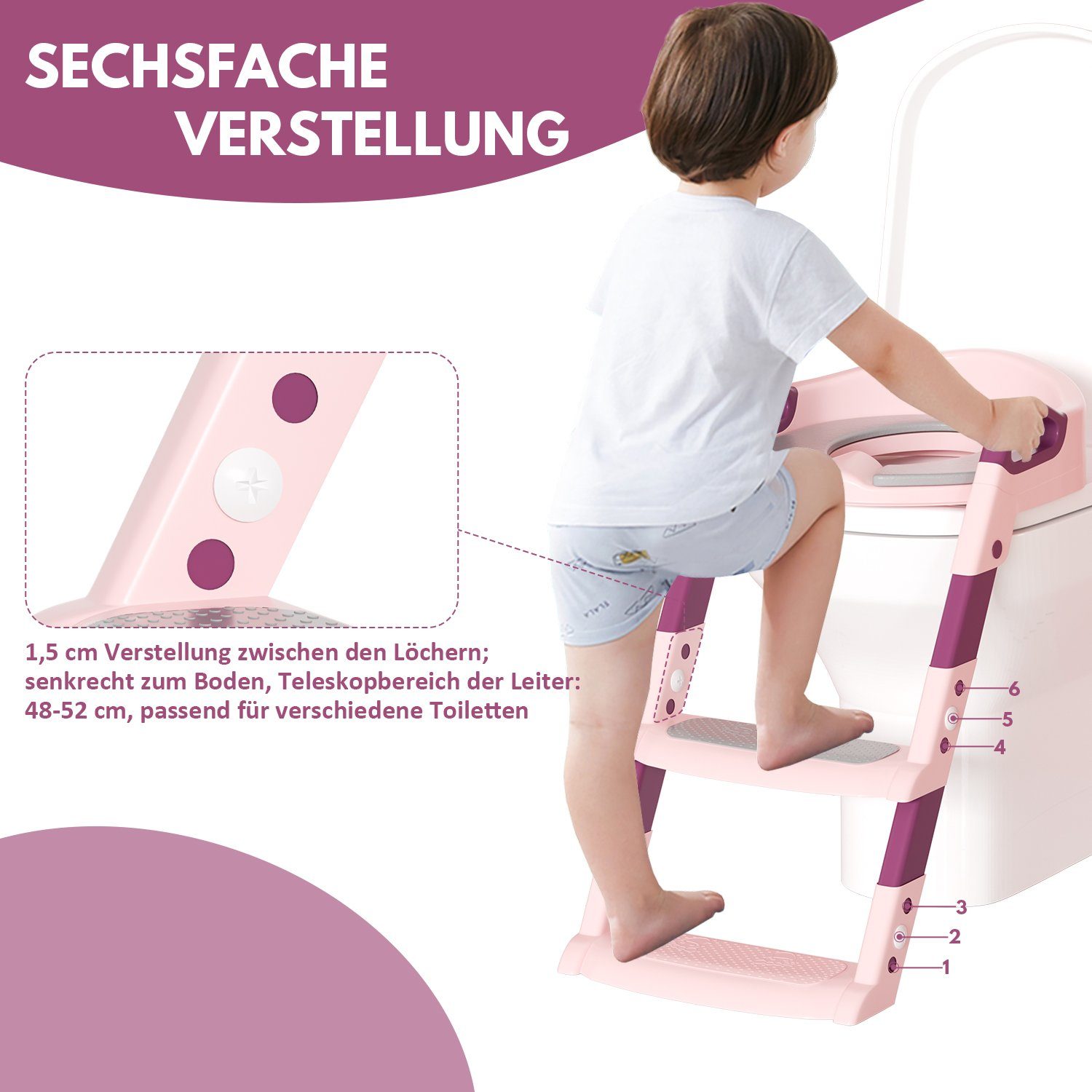 Gimisgu Toilettentrainer Rose Baby WC Treppe Kindertoilette Töpfchen Töpfchentrainer Sitz mit