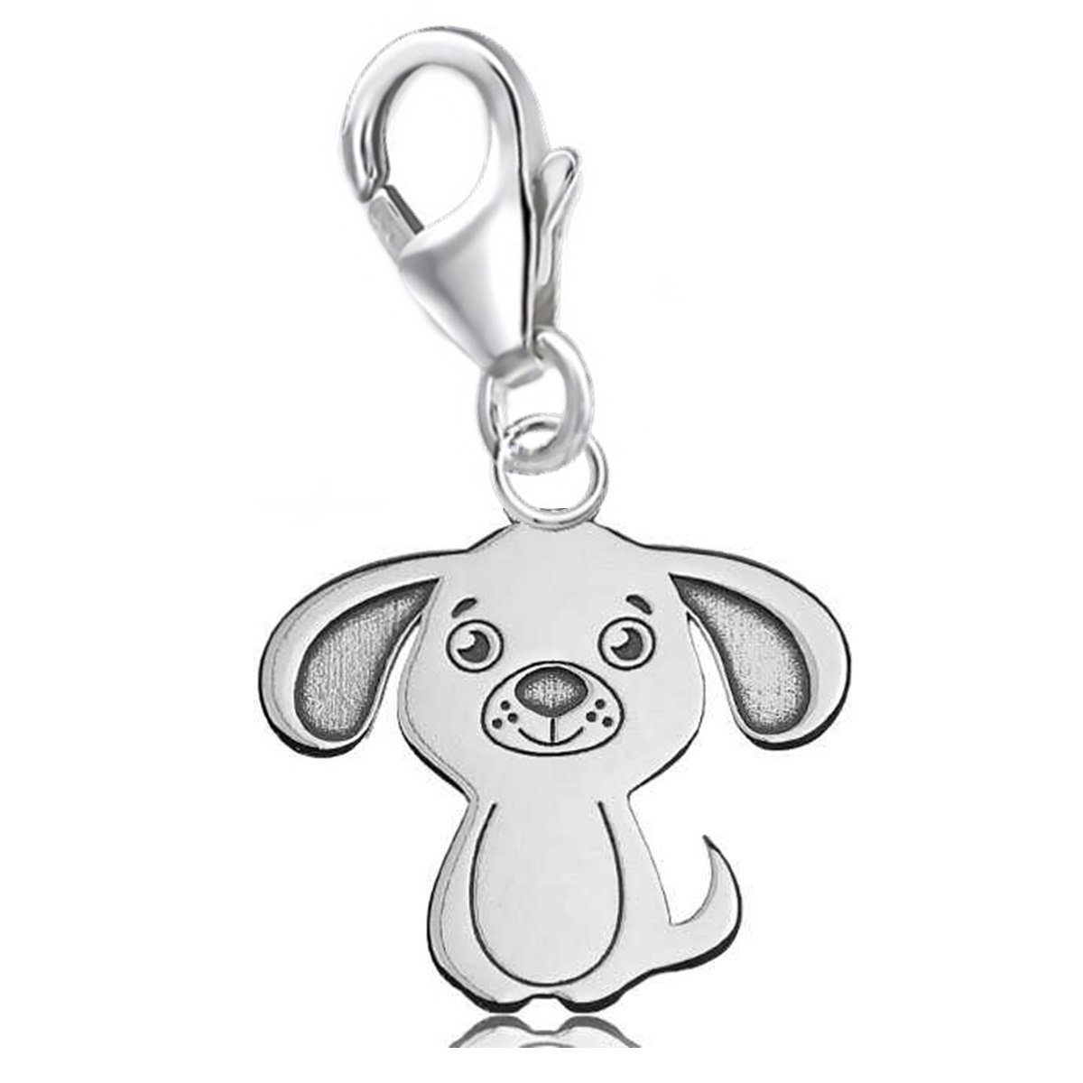 Goldene Hufeisen Charm-Einhänger Hund Karabiner Charm Anhänger für Bettelarmband 925 Silber (inkl. Etui), für Gliederarmband oder Halskette