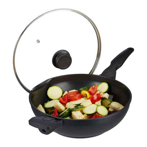 relaxdays Wok Wokpfanne mit Deckel 30 cm