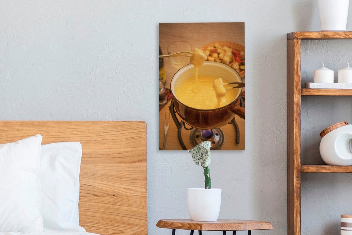 OneMillionCanvasses® auf Käsefondue Zackenaufhänger, Leinwandbild cm Gemälde, bespannt 20x30 (1 Leinwandbild fertig St), Schweizer Gasherd, inkl. einem