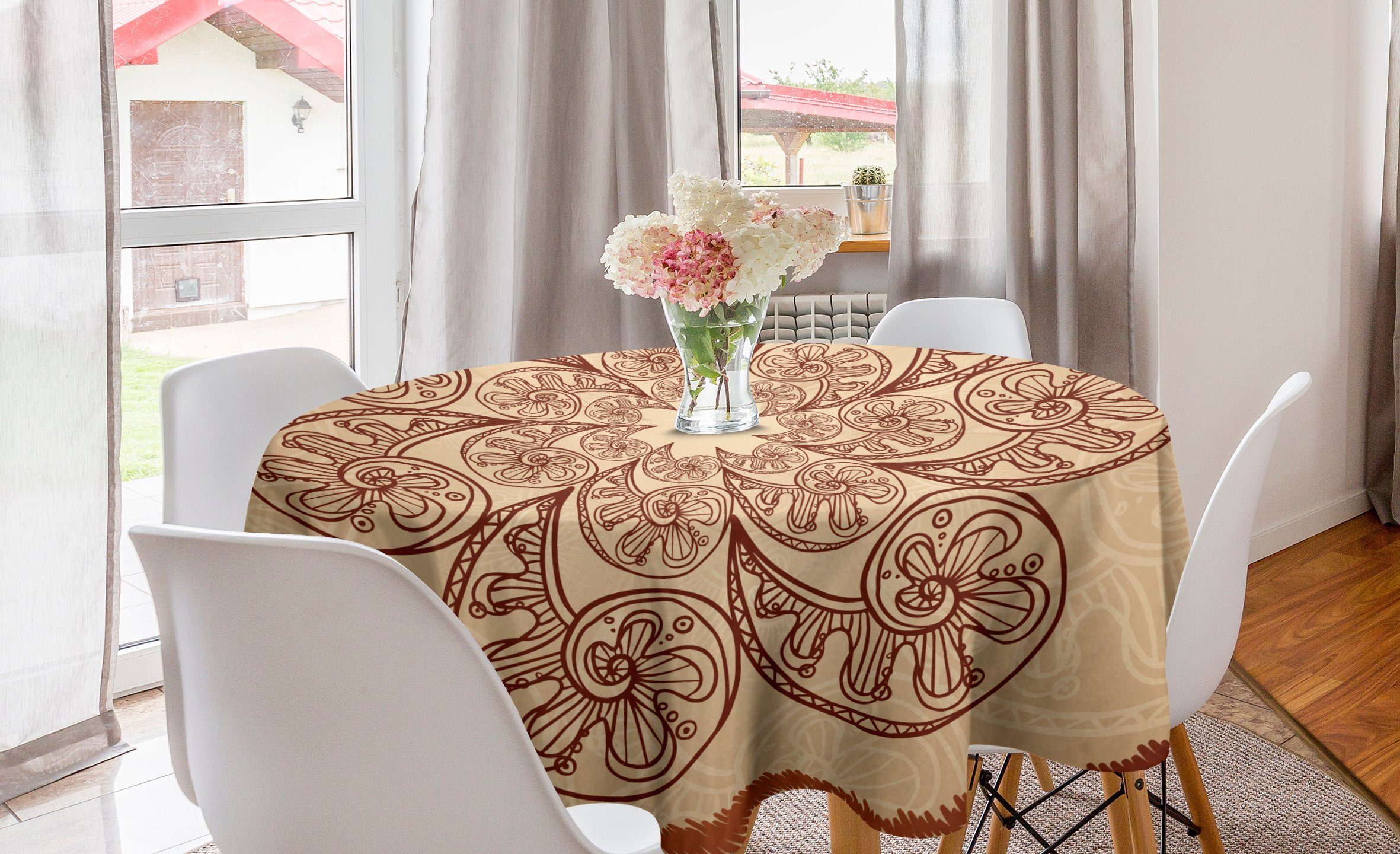 Abakuhaus Tischdecke Kreis Tischdecke Abdeckung für Esszimmer Küche Dekoration, Brown Mandala Kreise Zentangle