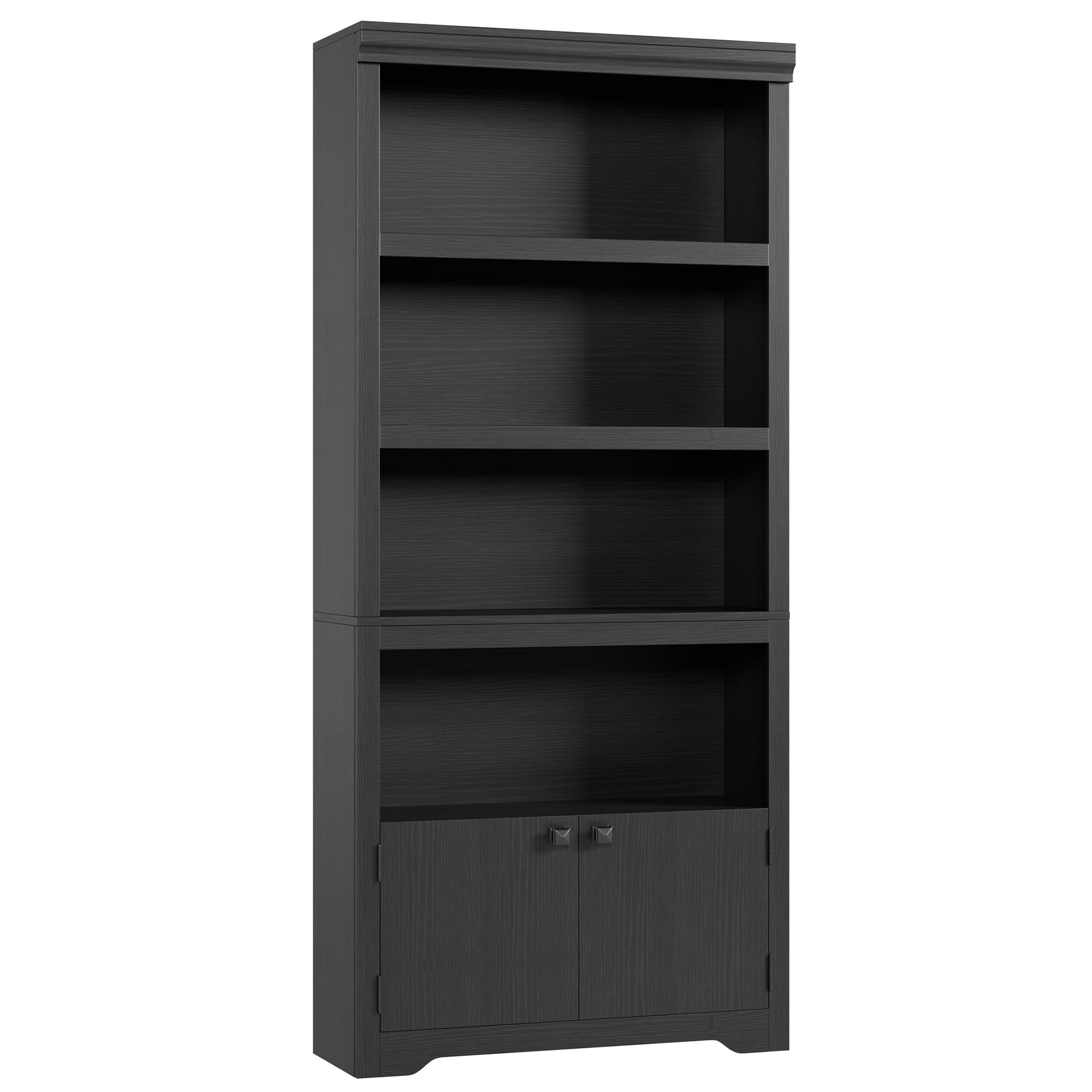 GarveeMore Bücherregal 5-stufiges Bücherregal mit 2 Türen und verstellbaren Regalböden