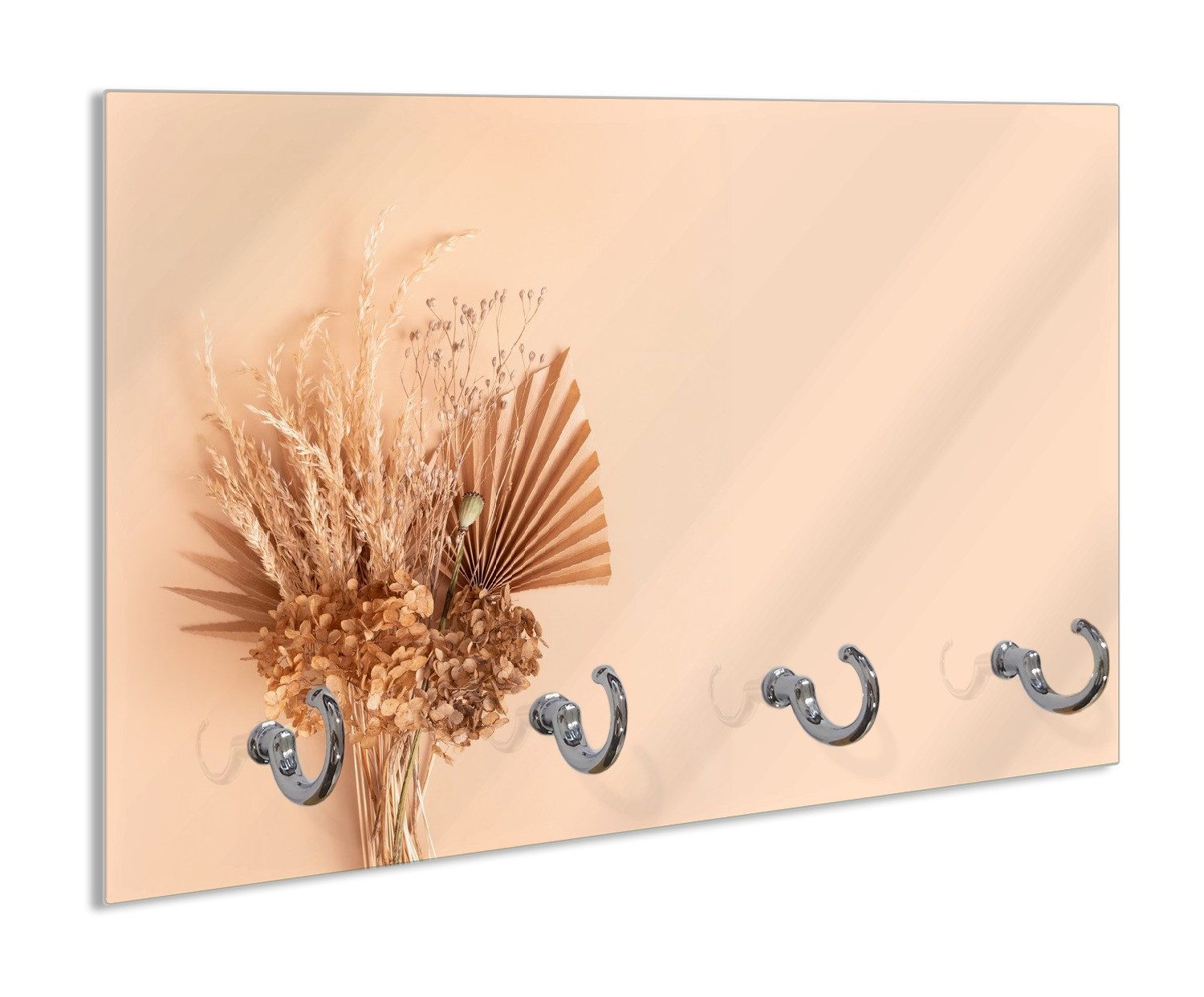Wallario Handtuchhalter Trockenblumenarrangement, aus Glas mit 4 Metallhaken
