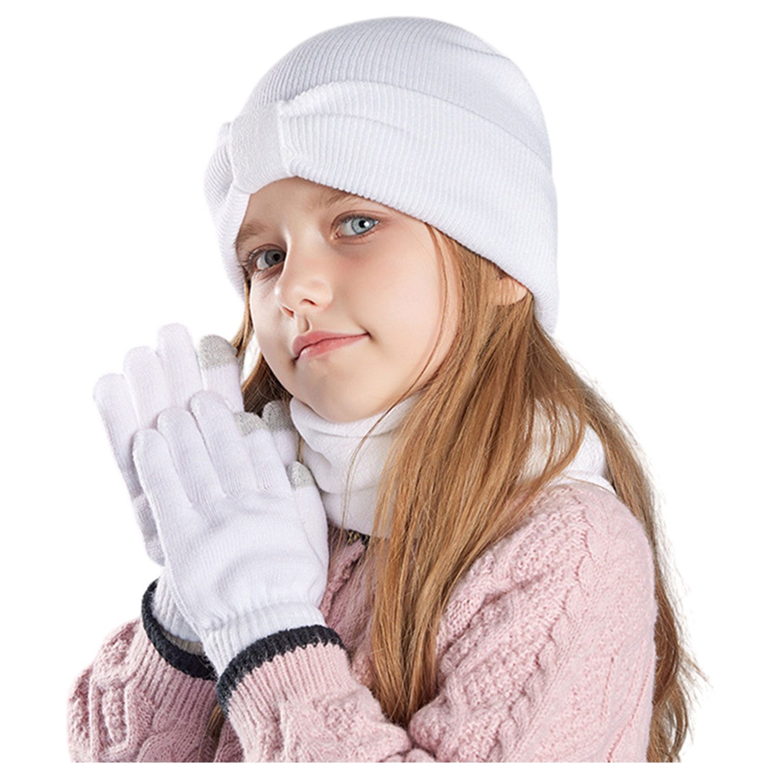Mütze & Schal Kinder Winter-Set,Schal, Mütze,Touchscreen-Handschuhe