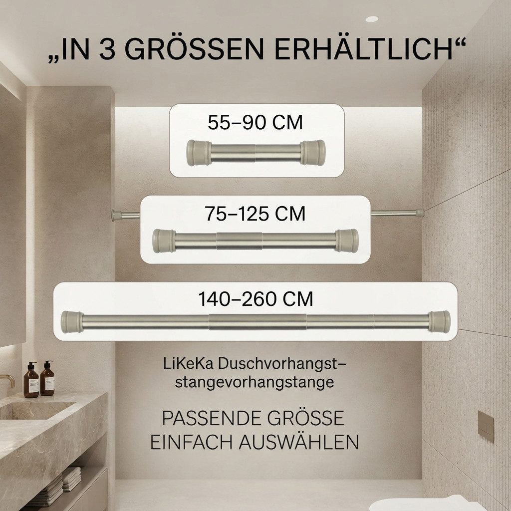 LikeKa Duschvorhangstange Gardinenstange ohne Bohren Klemmstange nickel matt gebürstet – Bild 4 von 5