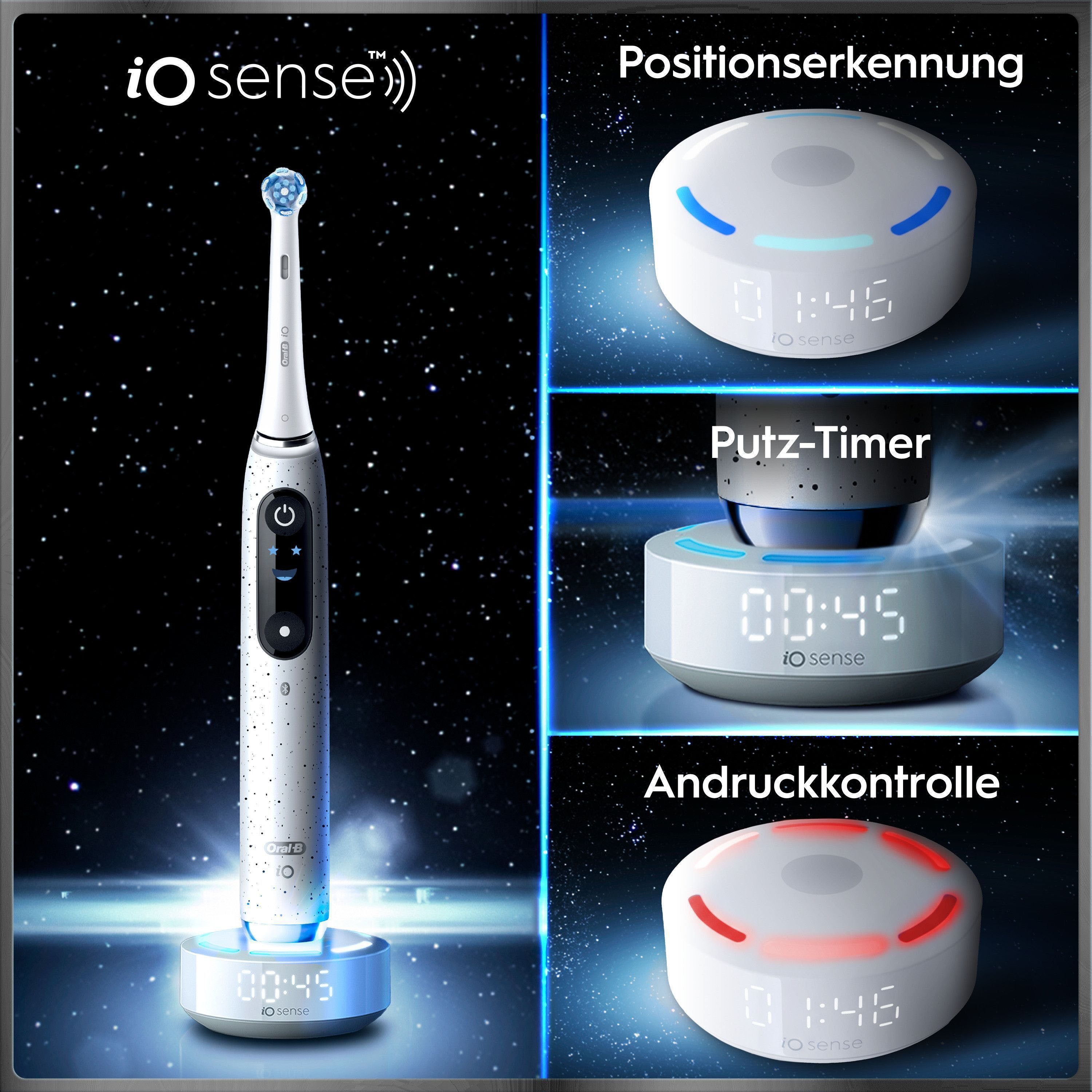 Oral-B Elektrische Zahnbürste Oral-B iO Series 10, Aufsteckbürsten: 1 St., 1 Aufsteckbürste, Aufsteckbürstenhalter, Lade-Reise-Etui, iO Sense Zahnputz-Coach, Schnellladestation, Langanhaltender Akku