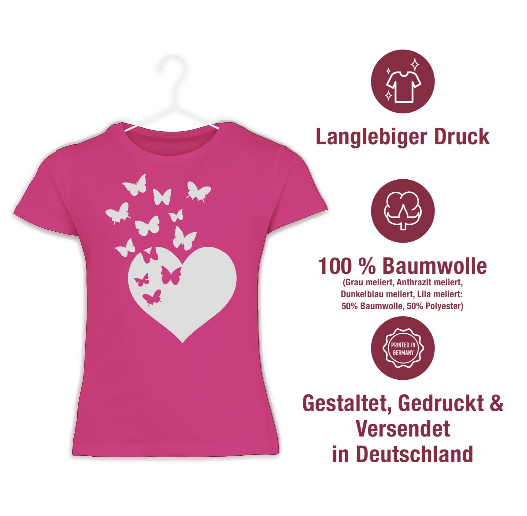 T-Shirt Shirtracer Geschenkidee Fuchsia Herz Schmetterlingen süße mit 1