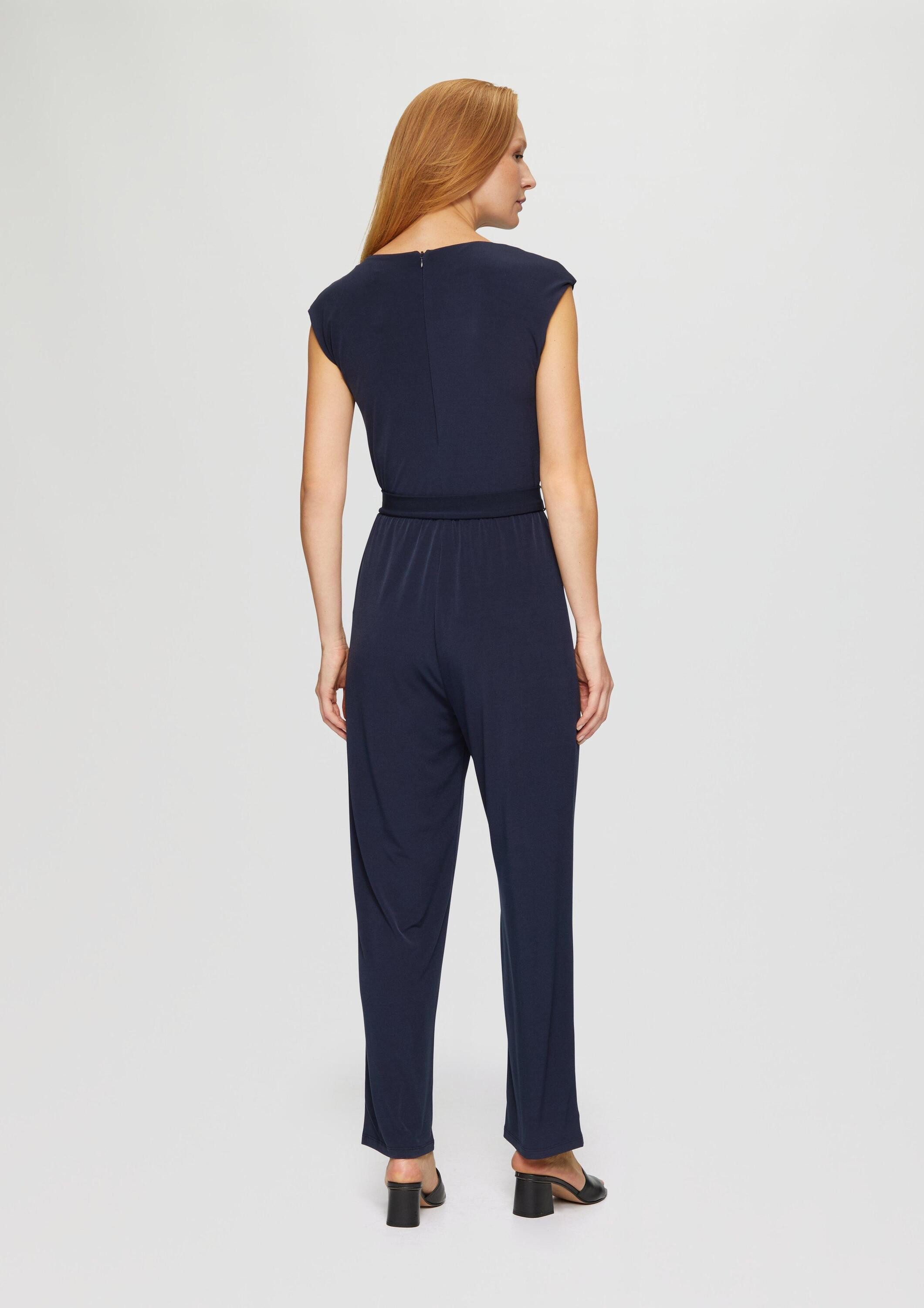 s.Oliver Jumpsuit Overall Fließender Jersey-Jumpsuit mit Falte und Bindegürtel
