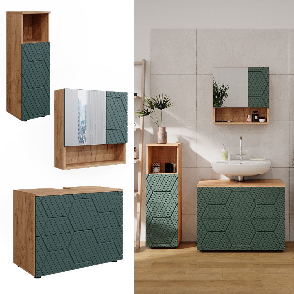 Vicco Badmöbel-Set Irma, Goldkraft Eiche/Grün, 3 günstig online kaufen