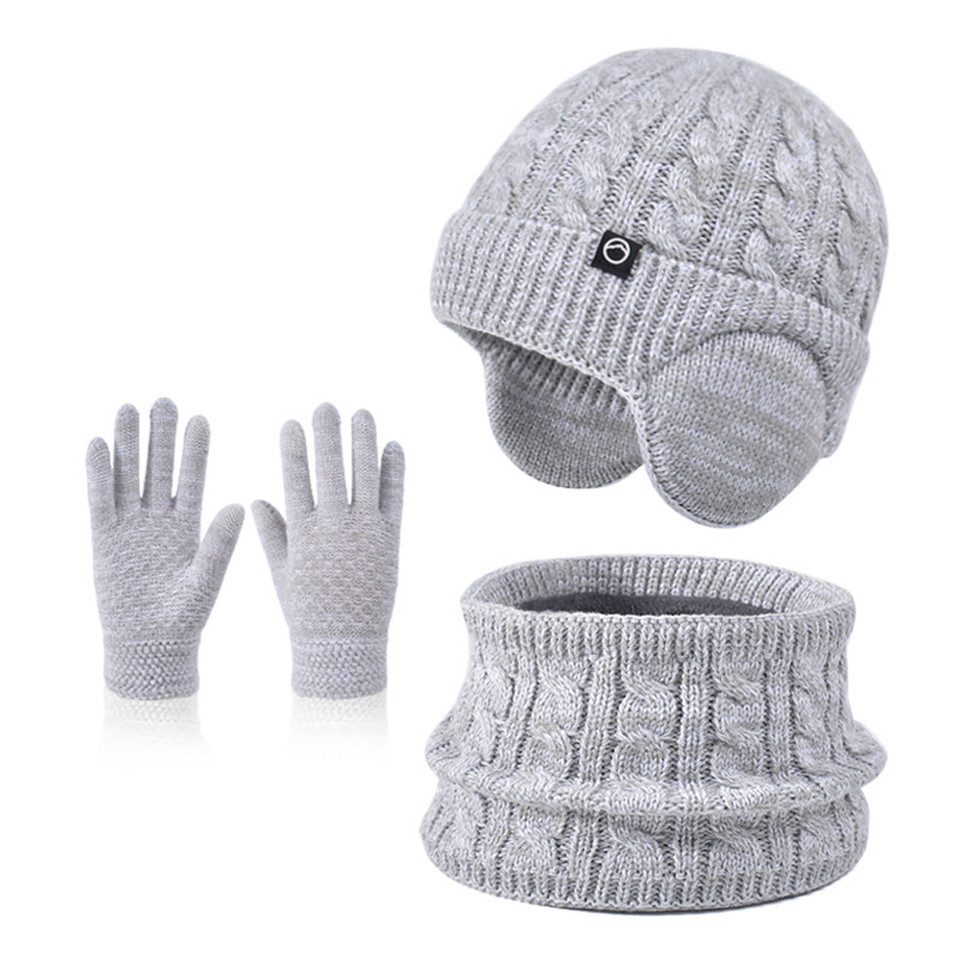 Cachito Mütze & Schal Kinder-Wintermütze, Schal und Handschuhe, warme Thermo-Strickmütze (mit Ohrenschützern), Halswärmer, Touchscreen-Handschuh