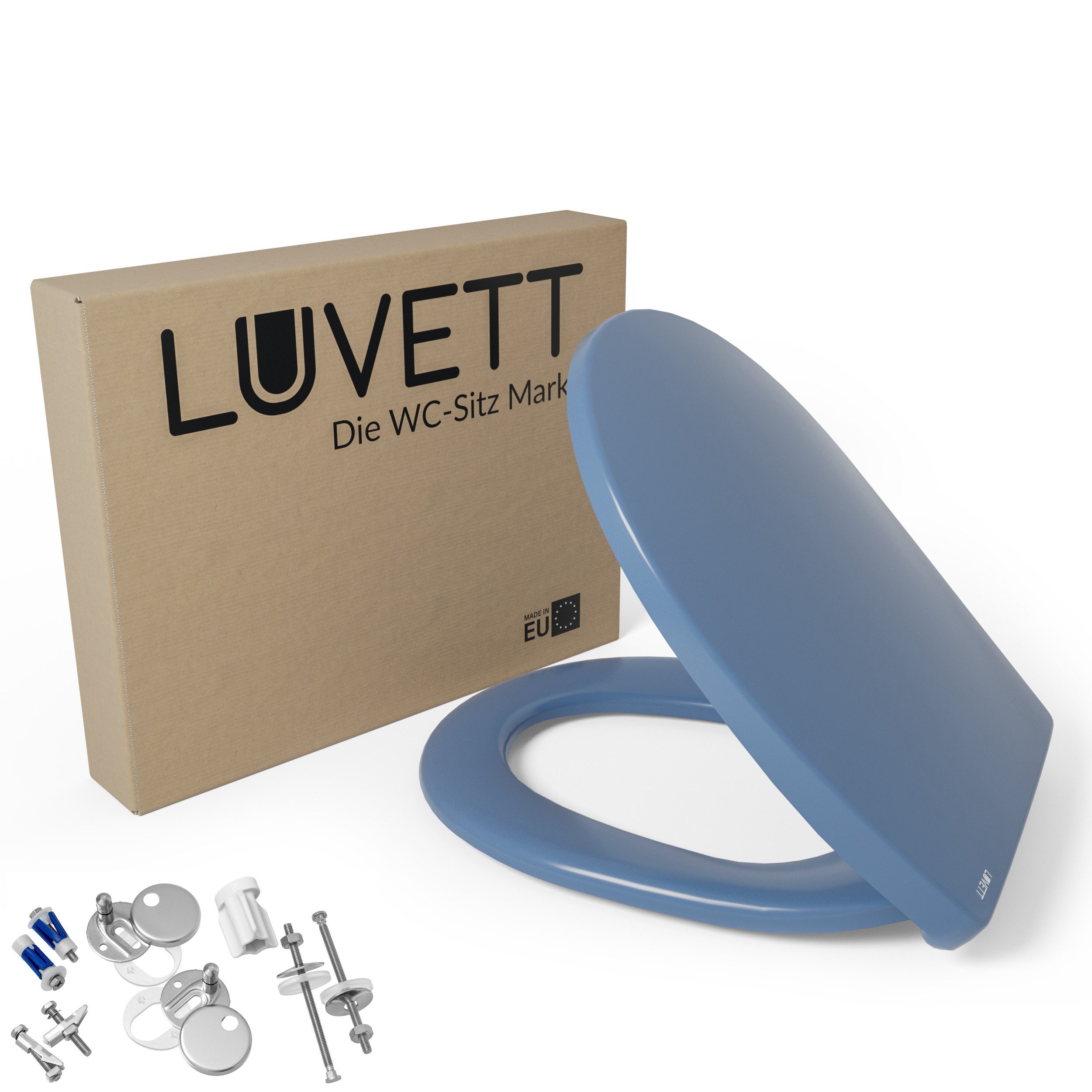 LUVETT WC-Sitz Farben C100 (Komplett-Set, Inklusive 3 Befestigungsarten), mit Original SoftClose® Absenkautomatik, Duroplast