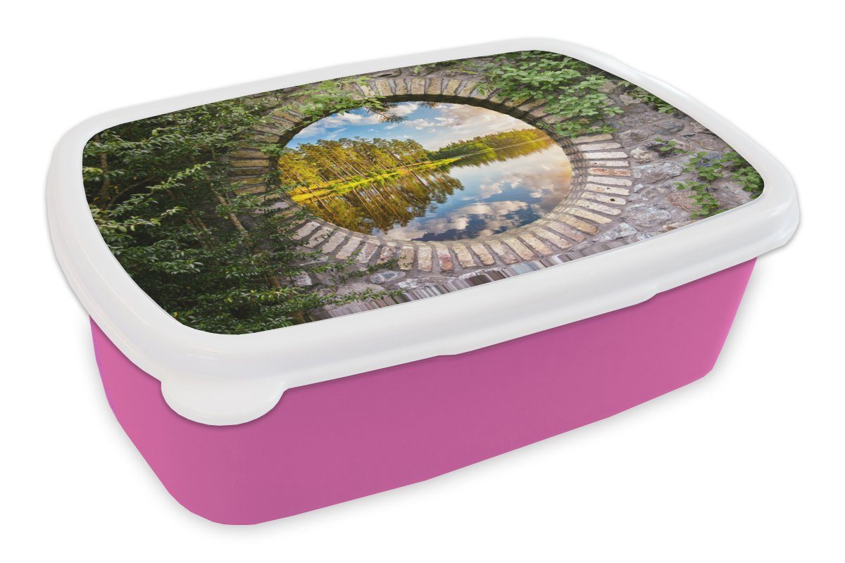 Kunststoff, Bäume Wasser Brotdose - für Aussicht, Kunststoff Brotbox MuchoWow Lunchbox - (2-tlg), rosa Snackbox, Mädchen, Kinder, Erwachsene,