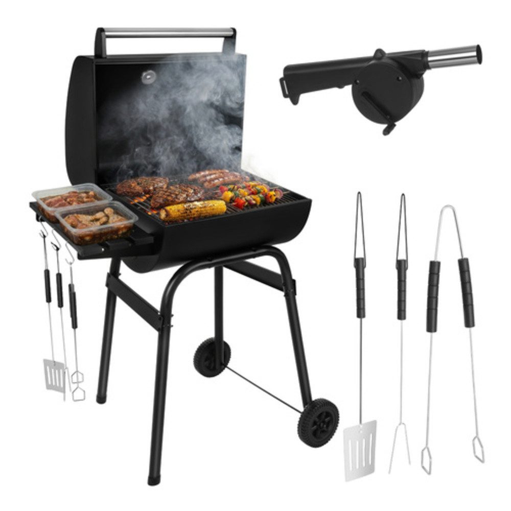 Kaminer Holzkohlegrill Gartengrill Holzkohlegrill mit Deckel, Spar-Set, tragbar, Thermometer und Kaminabzug behalten Sie die volle Kontrolle