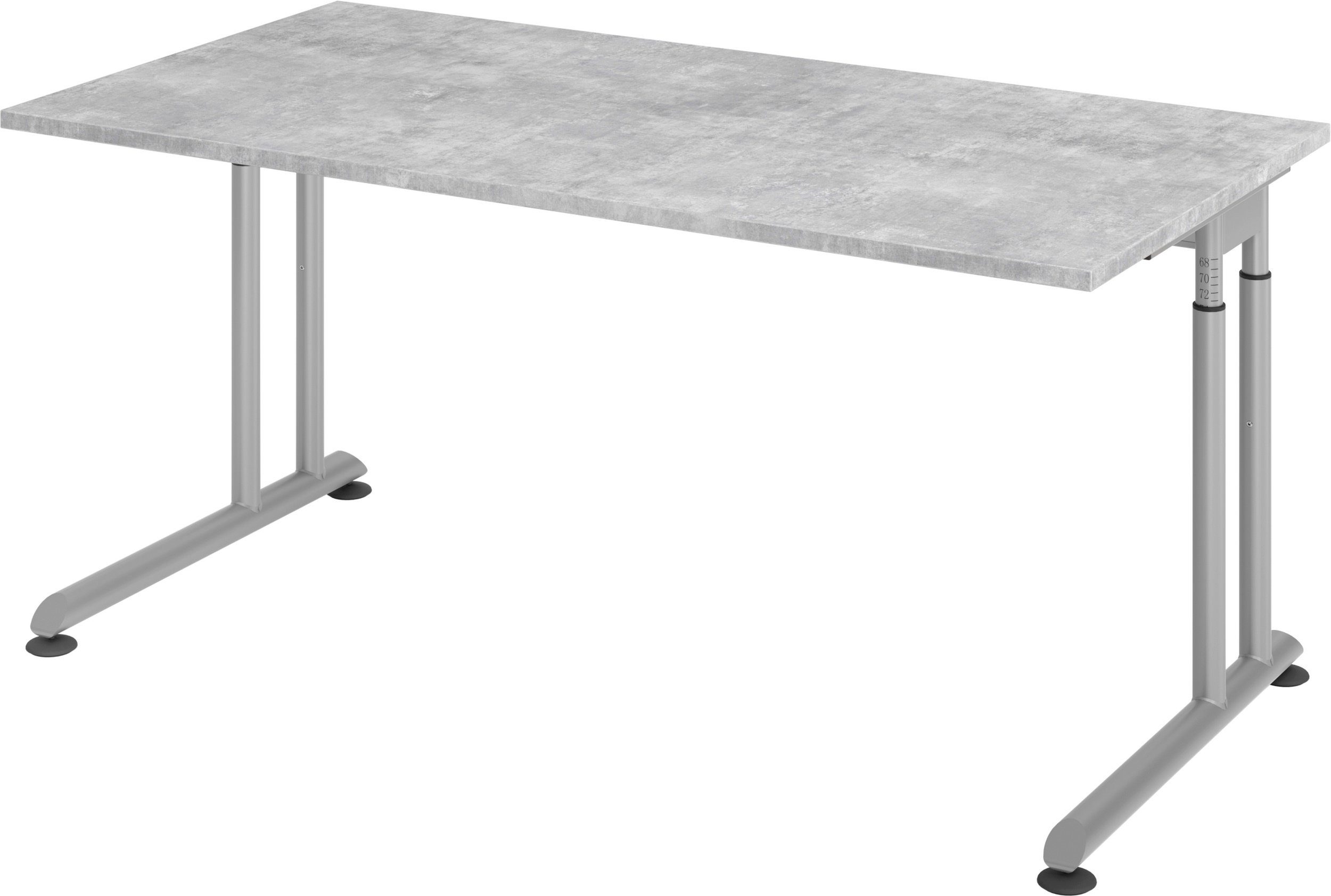 bümö Schreibtisch Schreibtisch Serie-Z, Rechteck: 160 x 80 cm - Dekor: Beton - Gestell: Silber | Schreibtische