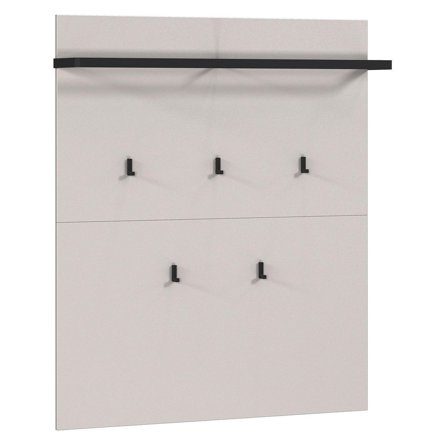 Vito Garderobenpaneel LOMENA, Cashmeregrau, Schwarz, 1 Kleiderstange, 5 Haken, B 92 x H 110 x T 18 cm