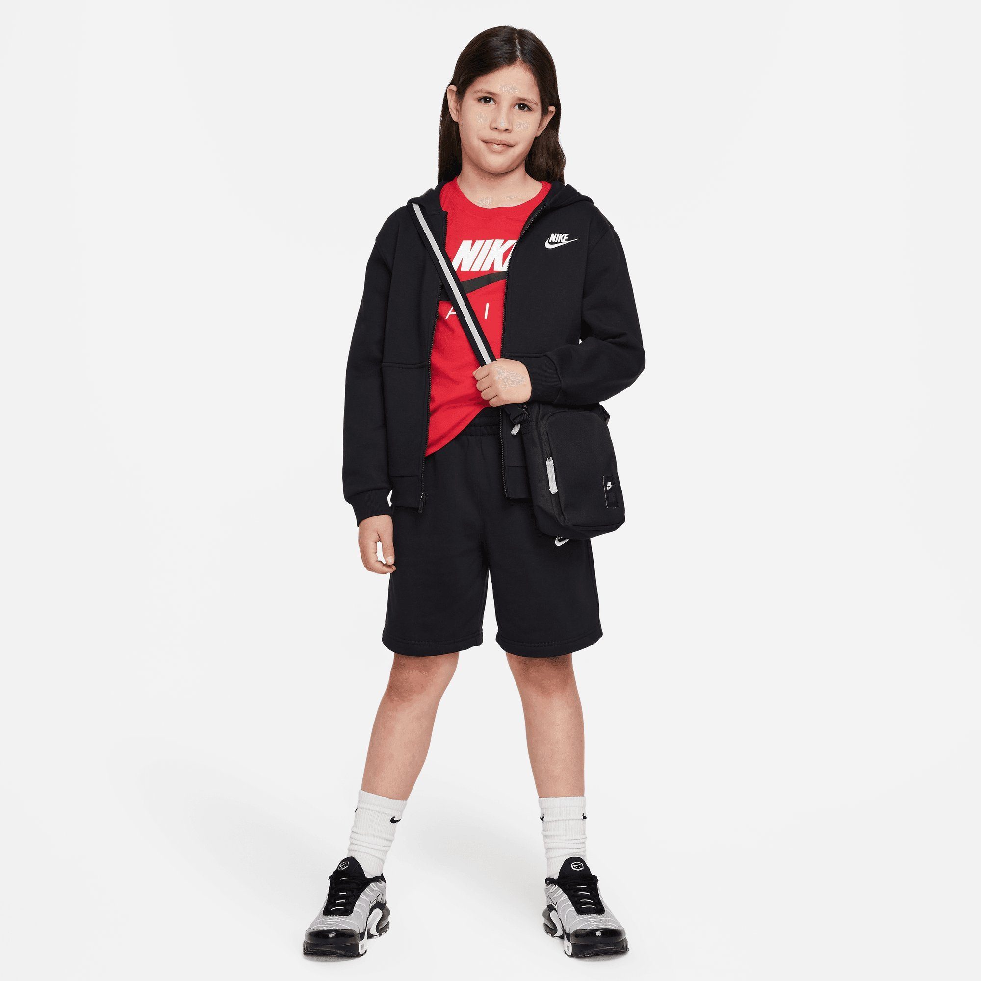 Nike FLEECE CLUB Kapuzensweatjacke KIDS' Sportswear HOODIE BLACK/WHITE BIG FULL-ZIP