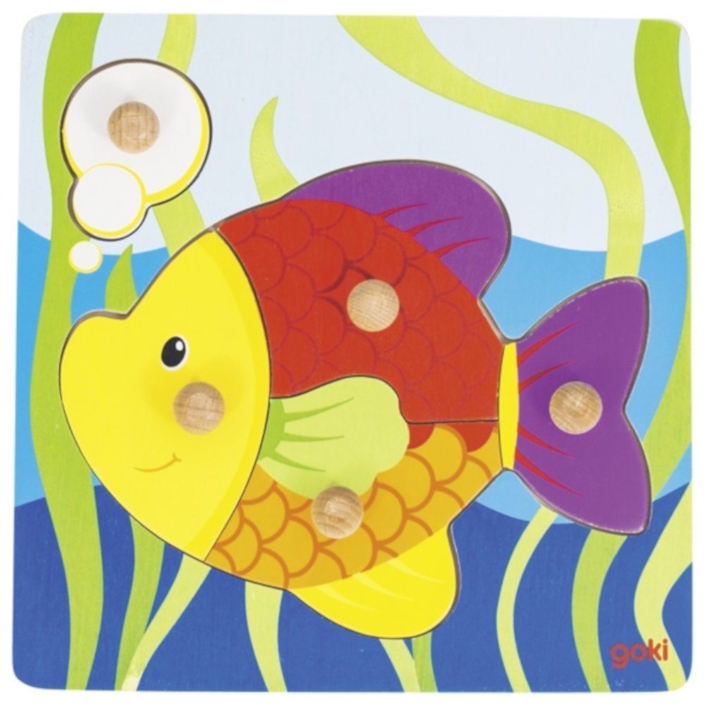 goki Steckpuzzle Steckpuzzle Fisch 5tlg. Holzpuzzle Holzspielzeug 57514, 5 Puzzleteile, Extra große Teile