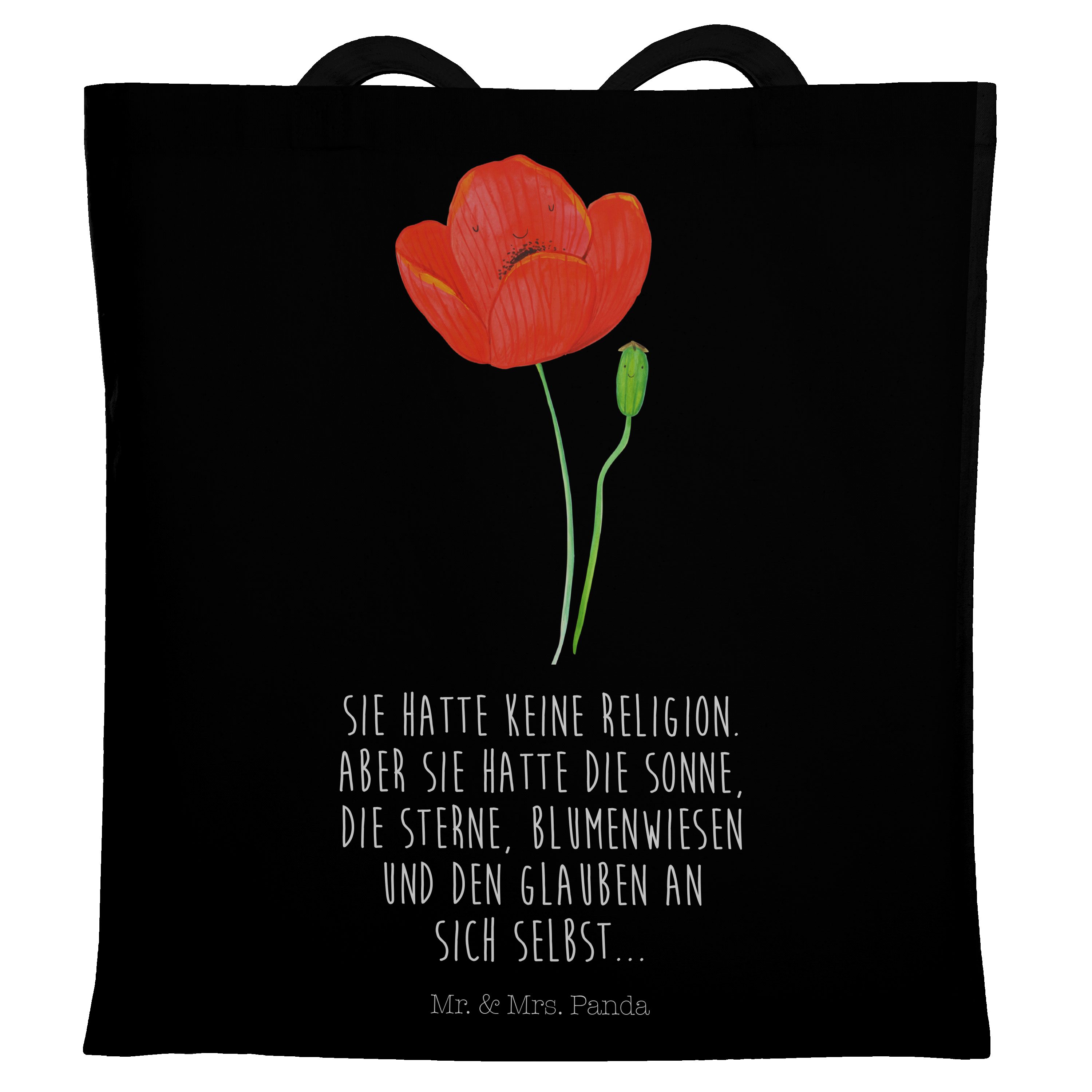 Mohnblume - S Blumen, Einkaufstasche, (1-tlg) Tragetasche Mrs. Jutebeutel, Mr. Schwarz - Geschenk, Panda &