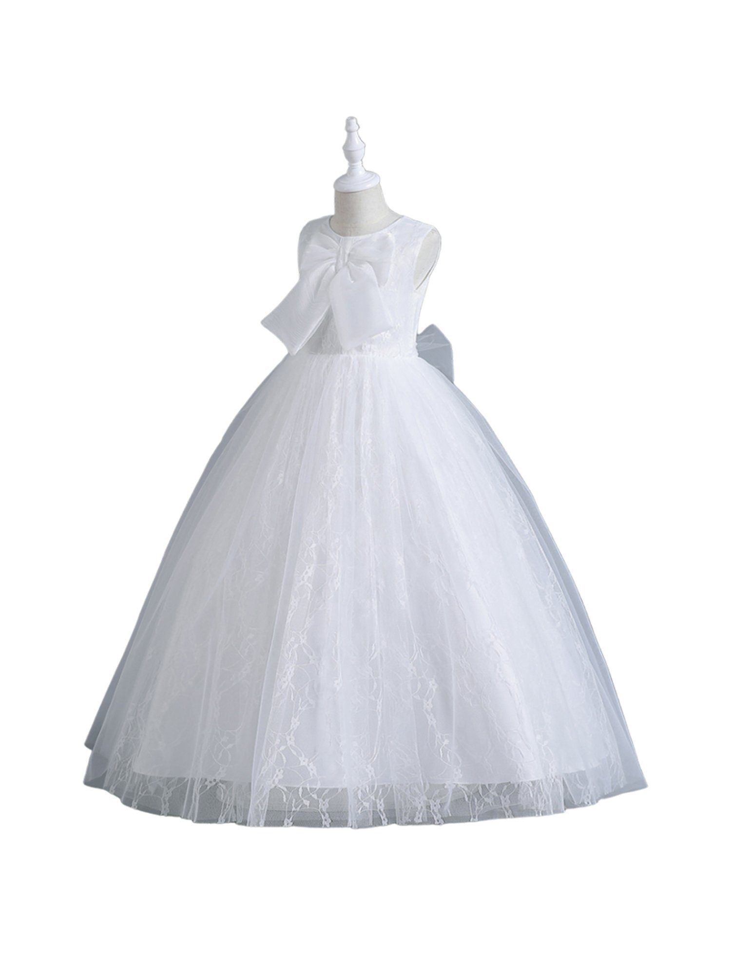 Bodenlanges LAPA Spitze mit Partykleid Einfacher Abendkleid Weiß Mädchen Kleid