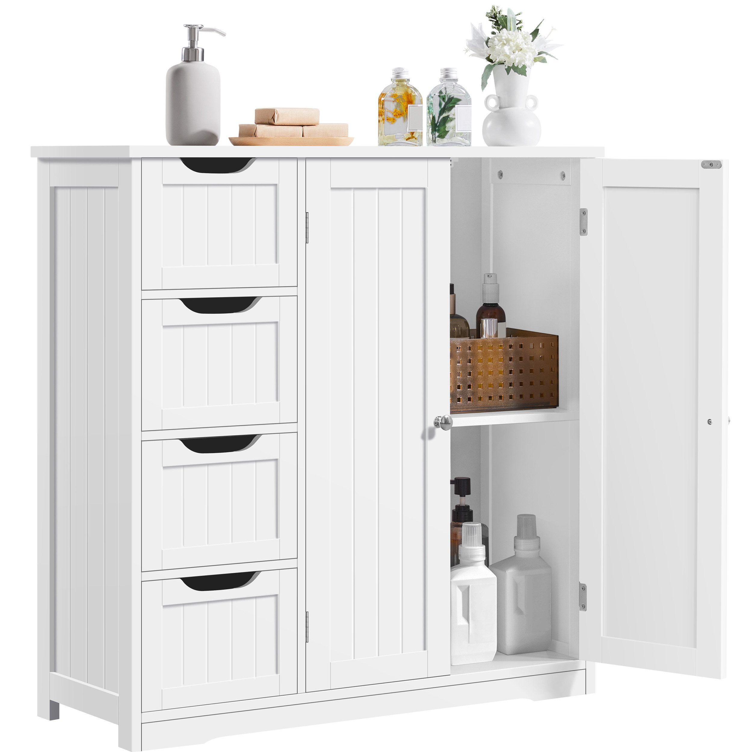Yaheetech Badkommode Unterschrank mit Schubladen, Badezimmerschrank Badschrank Bodenschrank, Weiß