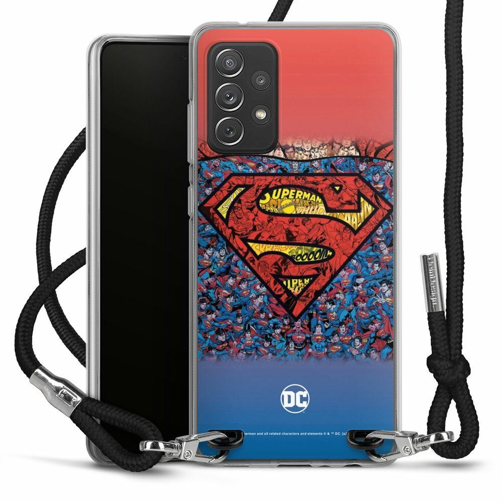 DeinDesign Handyhülle Superman Offizielles Lizenzprodukt Logo Superman Logo Mosaic, Samsung Galaxy A72 Handykette Hülle mit Band Case zum Umhängen