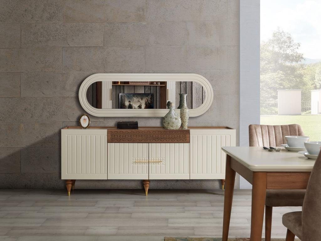 Regal Wandschrank+Wandregal+Tisch+Kommode+Spiegel), 6tlg., Made in Kommode Wohnzimmer Wohnzimmer-Set Europe RTV+2x + JVmoebel Tisch Set Esszimmer Komplettes (Nur