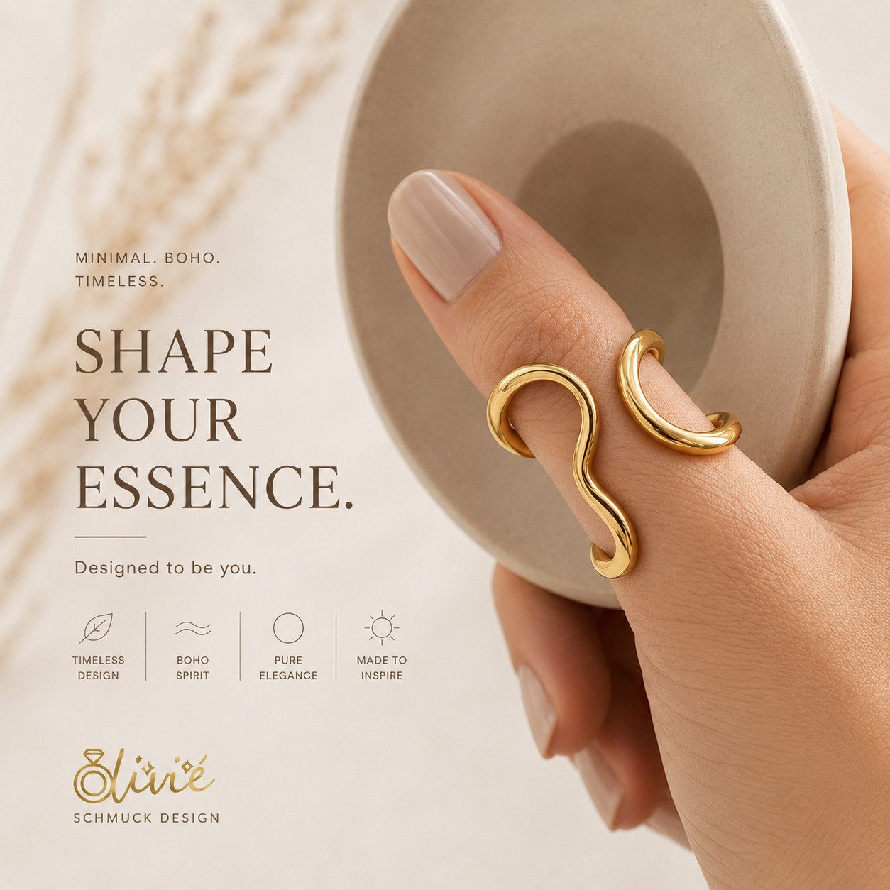 XCOAST Fingerring Verstellbarer Edelstahlring Gold im asymmetrischen Wellen-Design (Edelstahl, 1-tlg., inkl. Schmuckkästchen) – Bild 4 von 5