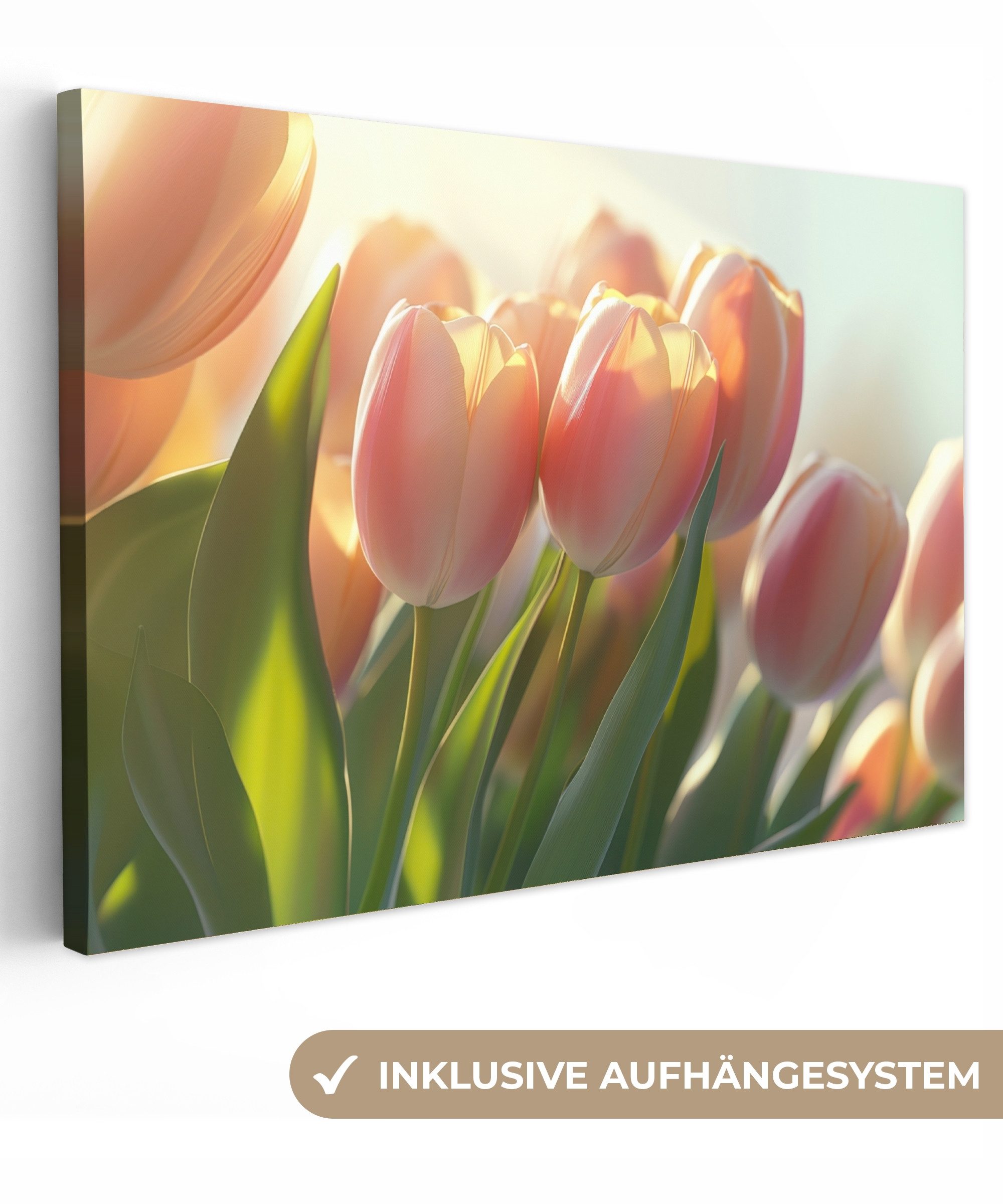 OneMillionCanvasses® Leinwandbild Tulpen - Rosa - Sonnenstrahlen, Fotodruck günstig online kaufen