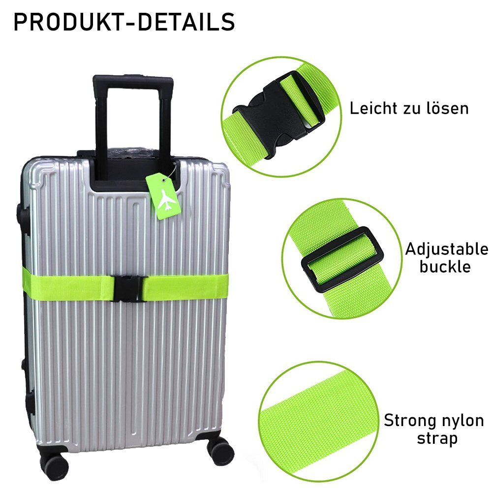 (4-tlg) Kofferband 4 NUODWELL mit Koffergurte 2 Koffergurt Stück, Kofferanhänger, Einstellbare