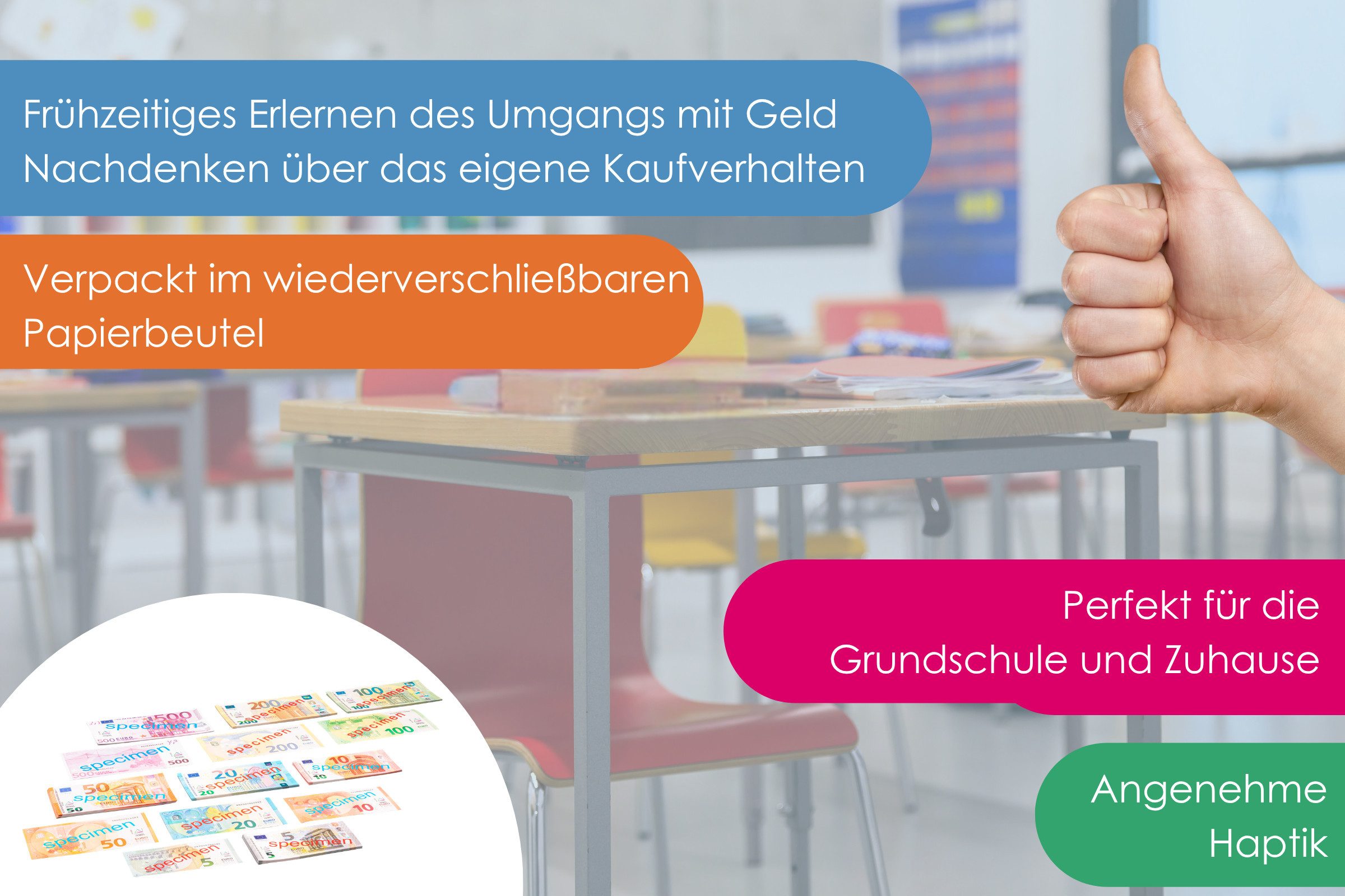 Wissner® aktiv lernen Lernspielzeug Spielgeld Scheine kleiner Satz (40 Scheine), RE-Plastic®