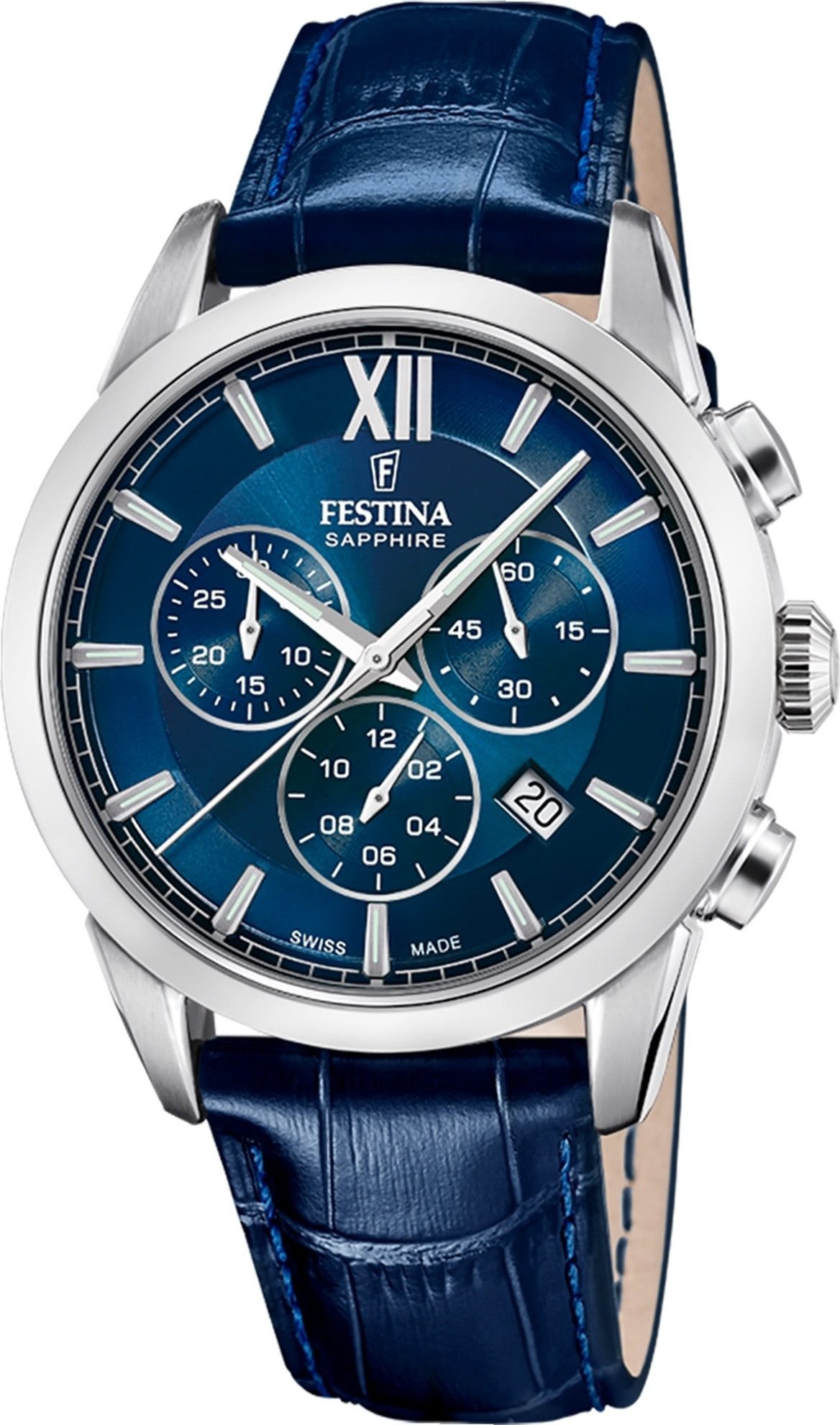 Chronograph Festina Herrenuhr Leder blau Festina