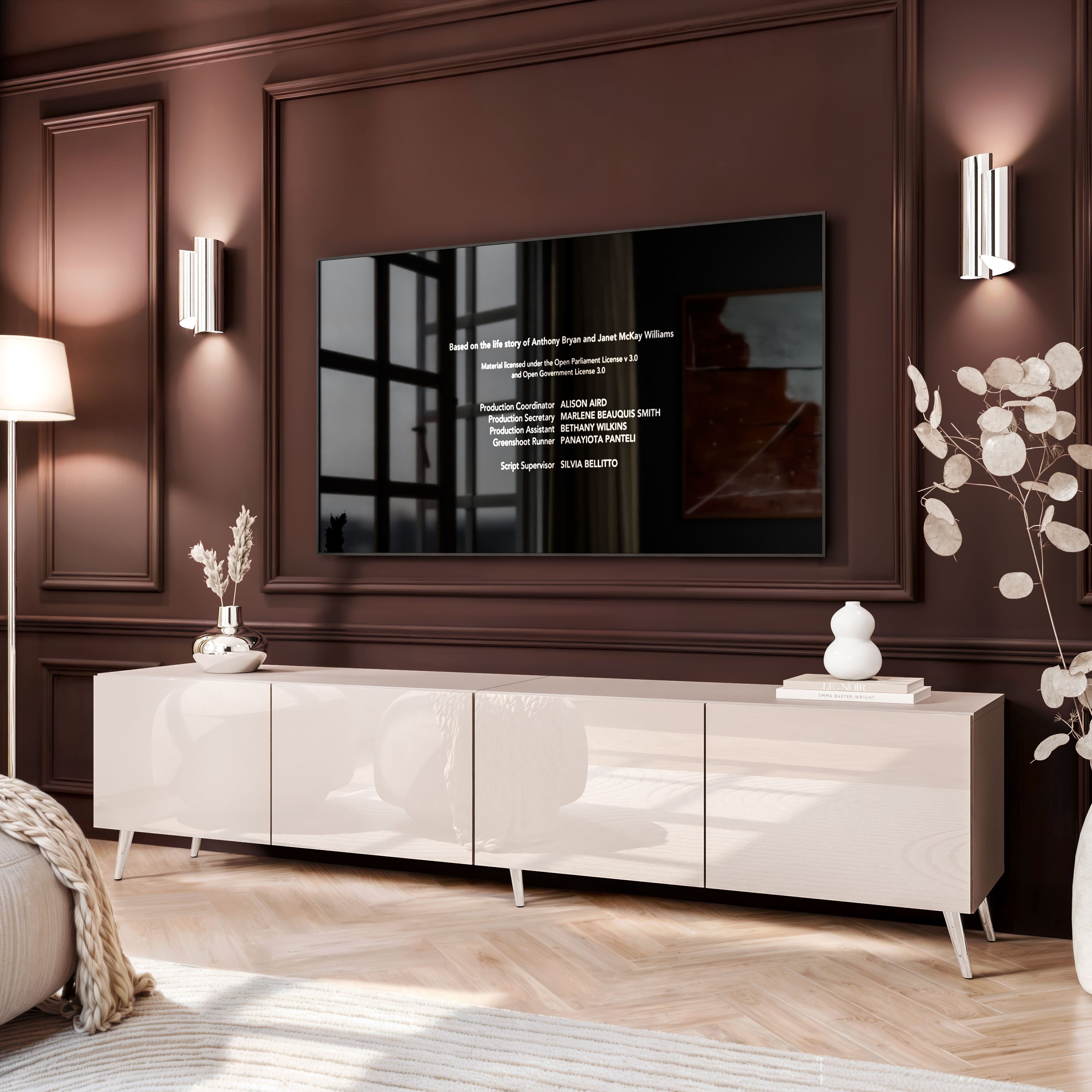 Lookway TV-Schrank COLGANTE 200 Kaschmir Hochglanz mit Metallbeinen (2x TV- günstig online kaufen