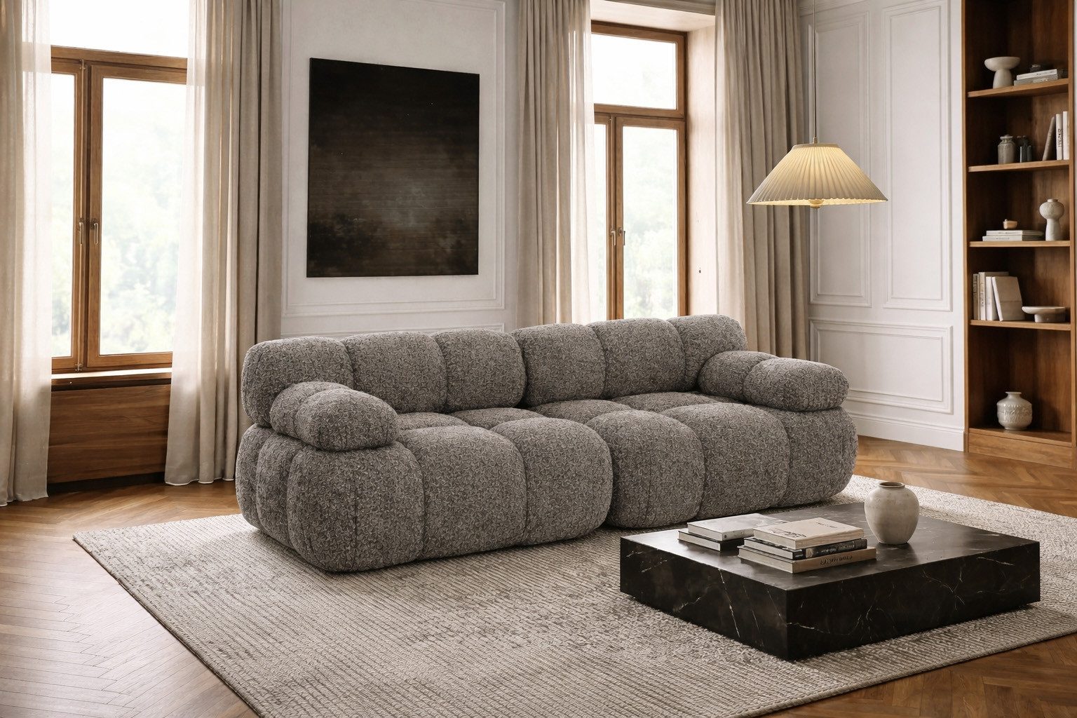 Kaiser Möbel Sofa 2-Sitzer modular für Wohnzimmer, Bouclé-Stoff Abriamo, Selia, 2-Sitzer, Teil der Selia-Modulkollektion,Kombinierbar mit weiteren Modulen