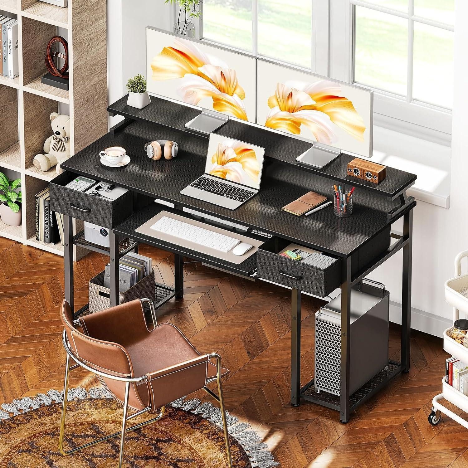 LuxusKollektion Regal-Schreibtisch Schreibtisch mit Schubladen und Regal, 120x48x90cm, Schwarz