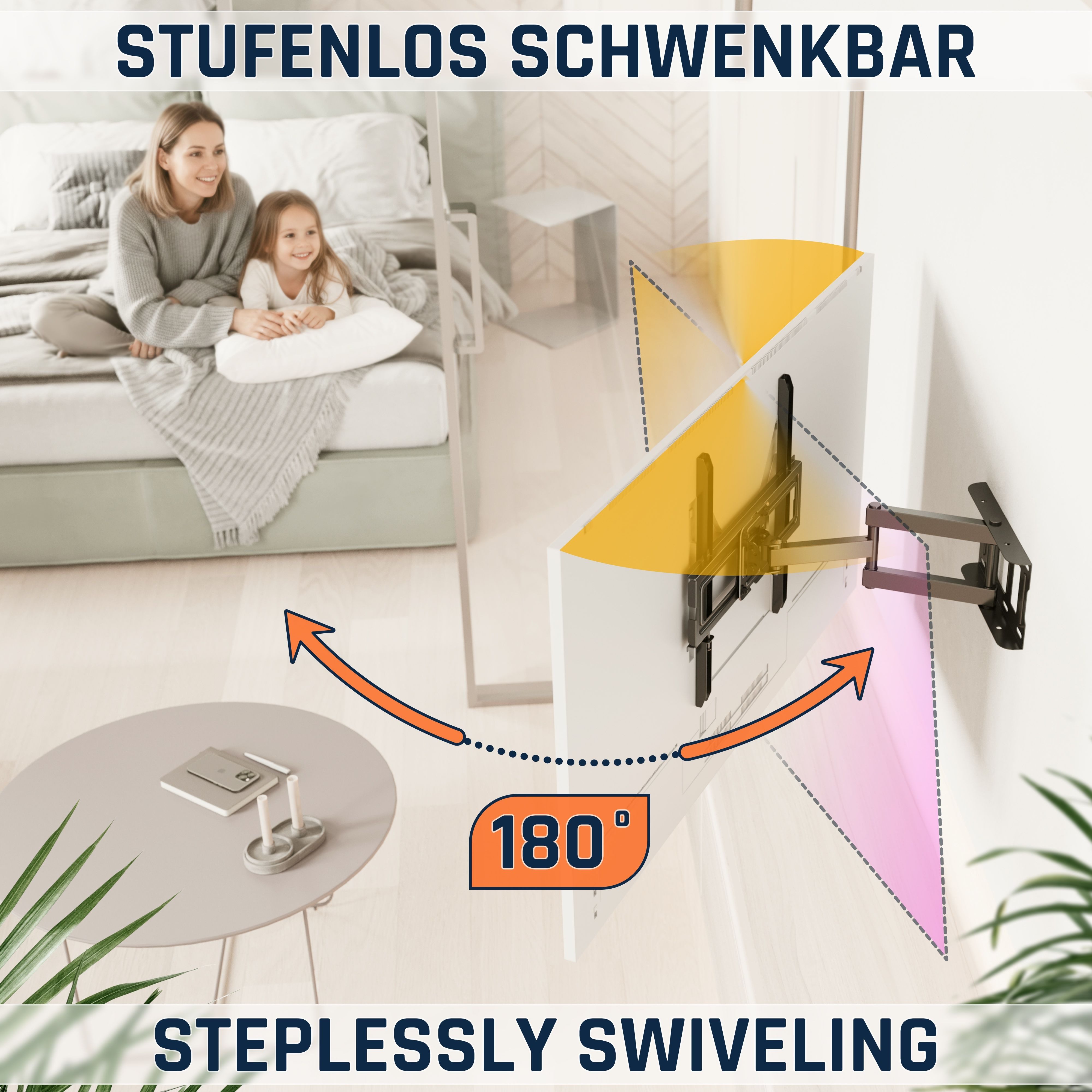 RICOO TV-Wandhalterung TV Wandhalter schwenkbar neigbar ausziehbar S5144, (bis 55 Zoll, VESA 200x200 bis 400x400, 1-tlg., 50 Kg Tragkraft, 76-140cm (30"-55) Bildschirm-Diagonale, bis 180° schwenkbar, +12/-3° neigbar ausziehbar Fernseher Halter)