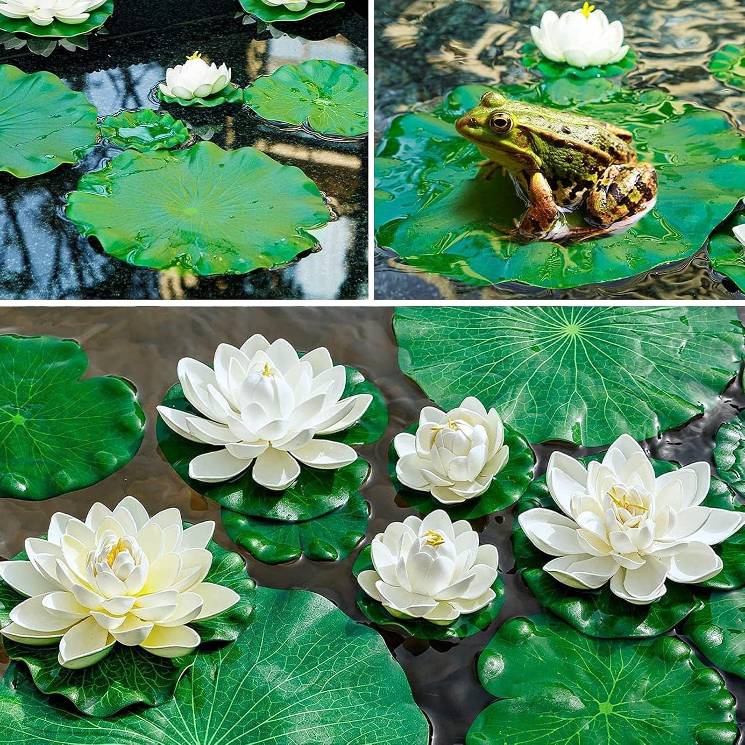 Kunstblumenstrauß 5 künstliche schwimmende Seerosen – Deko für Teich & Pool, FOUORTUNATE-BEE, 5er Set künstliche Seerosen, schwimmende Teichdeko – Bild 4 von 5