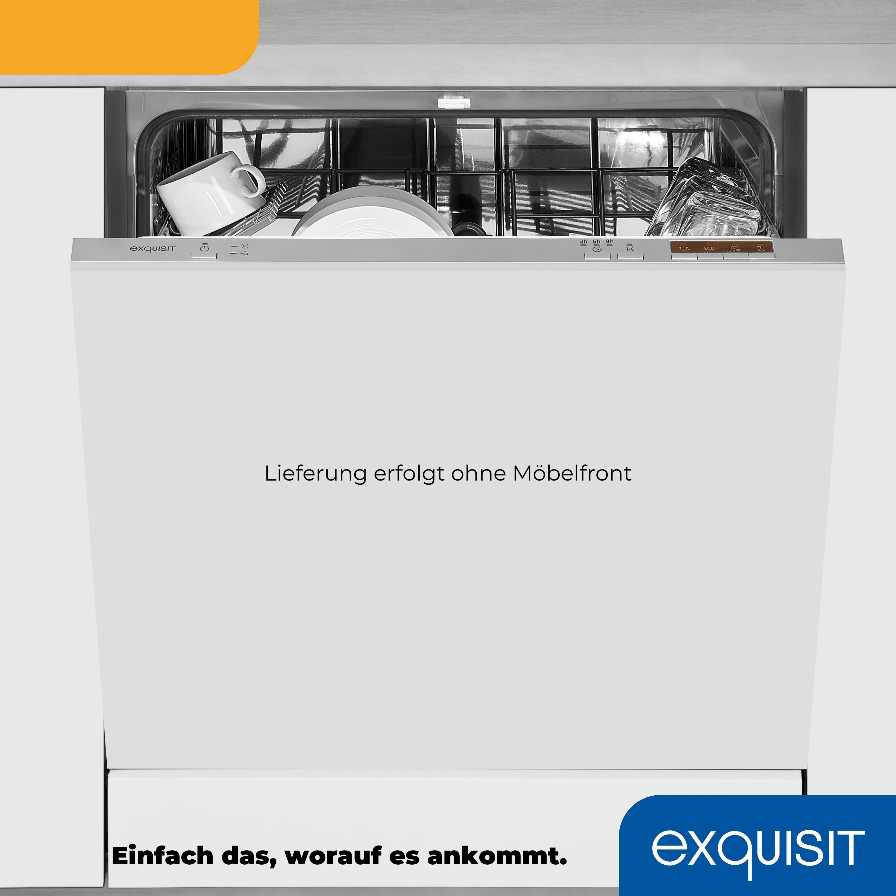 exquisit vollintegrierbarer Geschirrspüler EGSP6012-E-030E silber, 11 l, 12 Maßgedecke, Vollintegriert, 12 Maßgedecke – sparsam mit 4 Programmen & LED