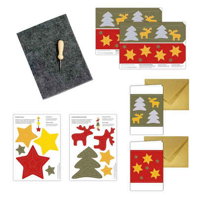 LK Trend & Style Bastelkartonpapier Bastel Set Prickel Set Weihnachtselche mit Karten