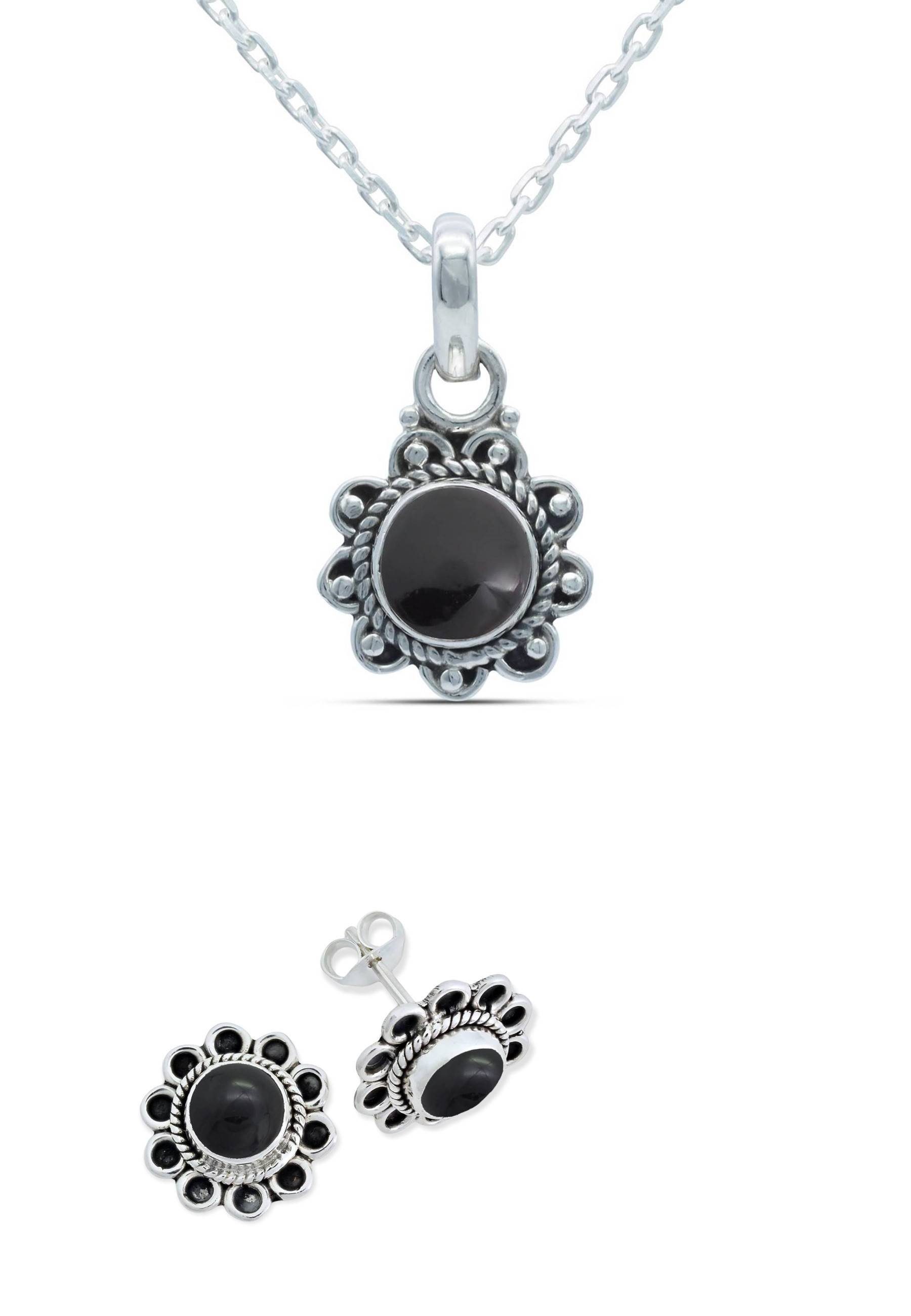 mantraroma Schmuckset 925er Silber 925 Silber) mit aus Onyx (Schmuckset