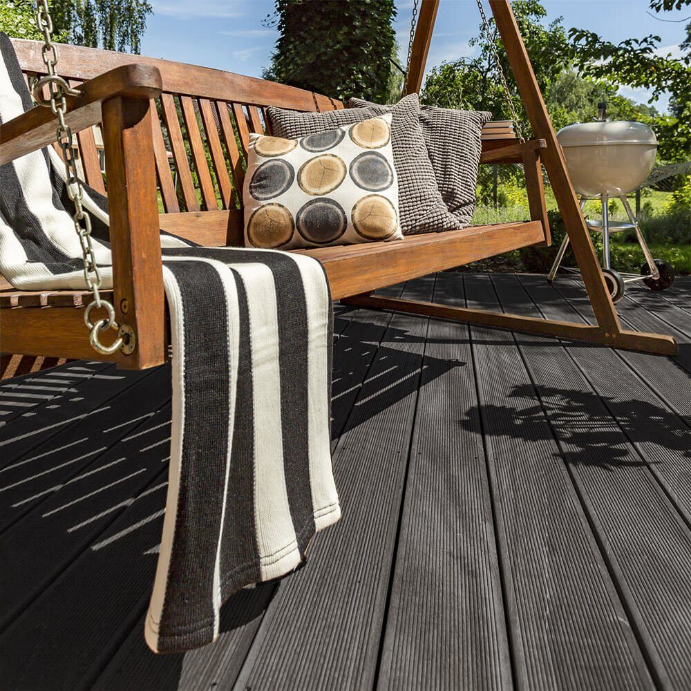 HOME DELUXE Terrassendielen WPC Dielen SAMANA Komplettset - Anthrazit Flächenauswahl, Inkl. Unterkonstruktion und Zubehör, Terrassenboden Balkonbelag