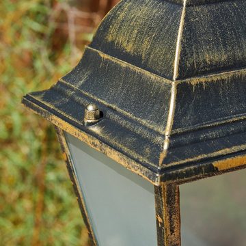 hofstein Außen-Stehlampe Wegeleuchte aus Metall/Glas in Schwarz-Goldfarben/Milchglas, ohne Leuchtmittel, Kandelaber, Gartenbeleuchtung IP44, 3x E27, ohne Leuchtmittel