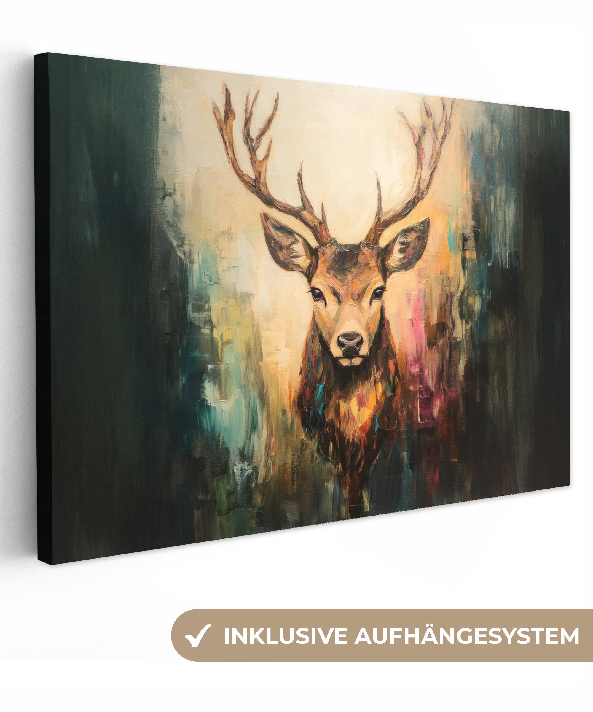 OneMillionCanvasses® Leinwandbild Hirsch - Gemalt - günstig online kaufen