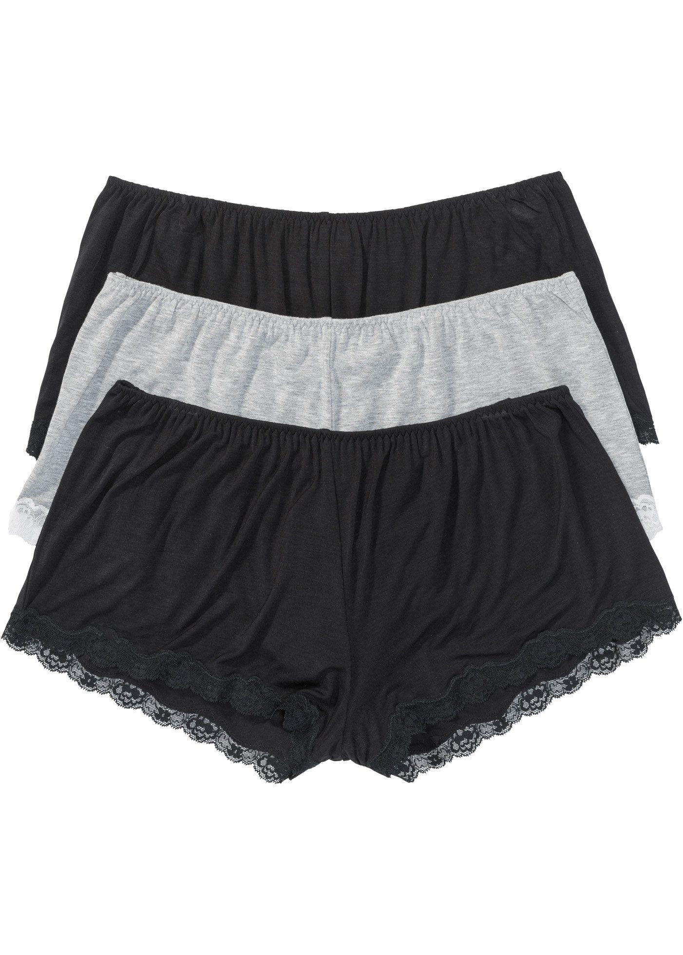 bonprix Boxer (Packung, 3-St) mit Spitzenverzierung, aus Viskose mit Elasthan, 3er Pack