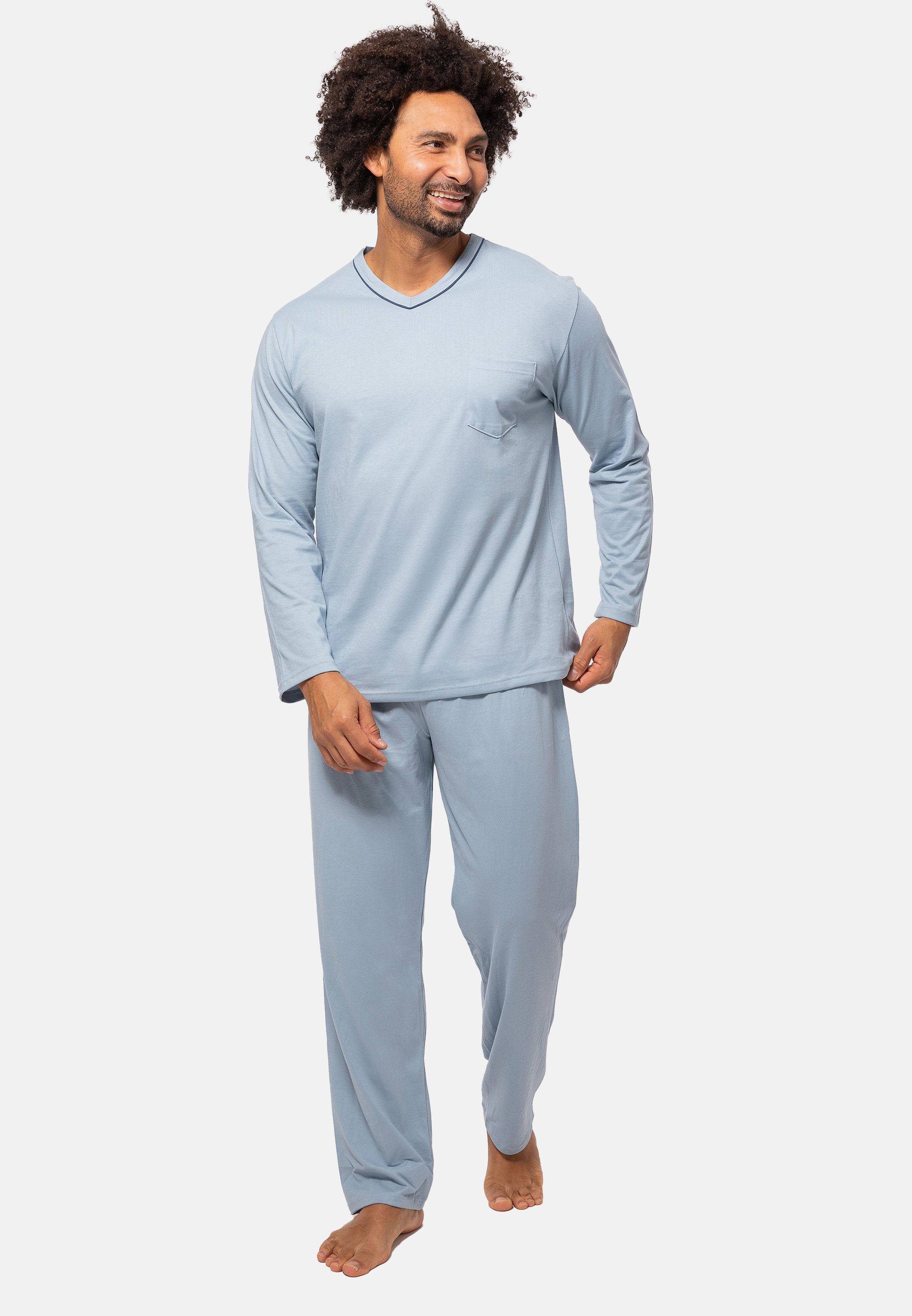 Schlafanzug Haut auf Lockere Pure Ashley - Blue Pyjama Baumwolle Schnittform, (Set, Organic - Angenehm tlg) der Cotton Ammann 2