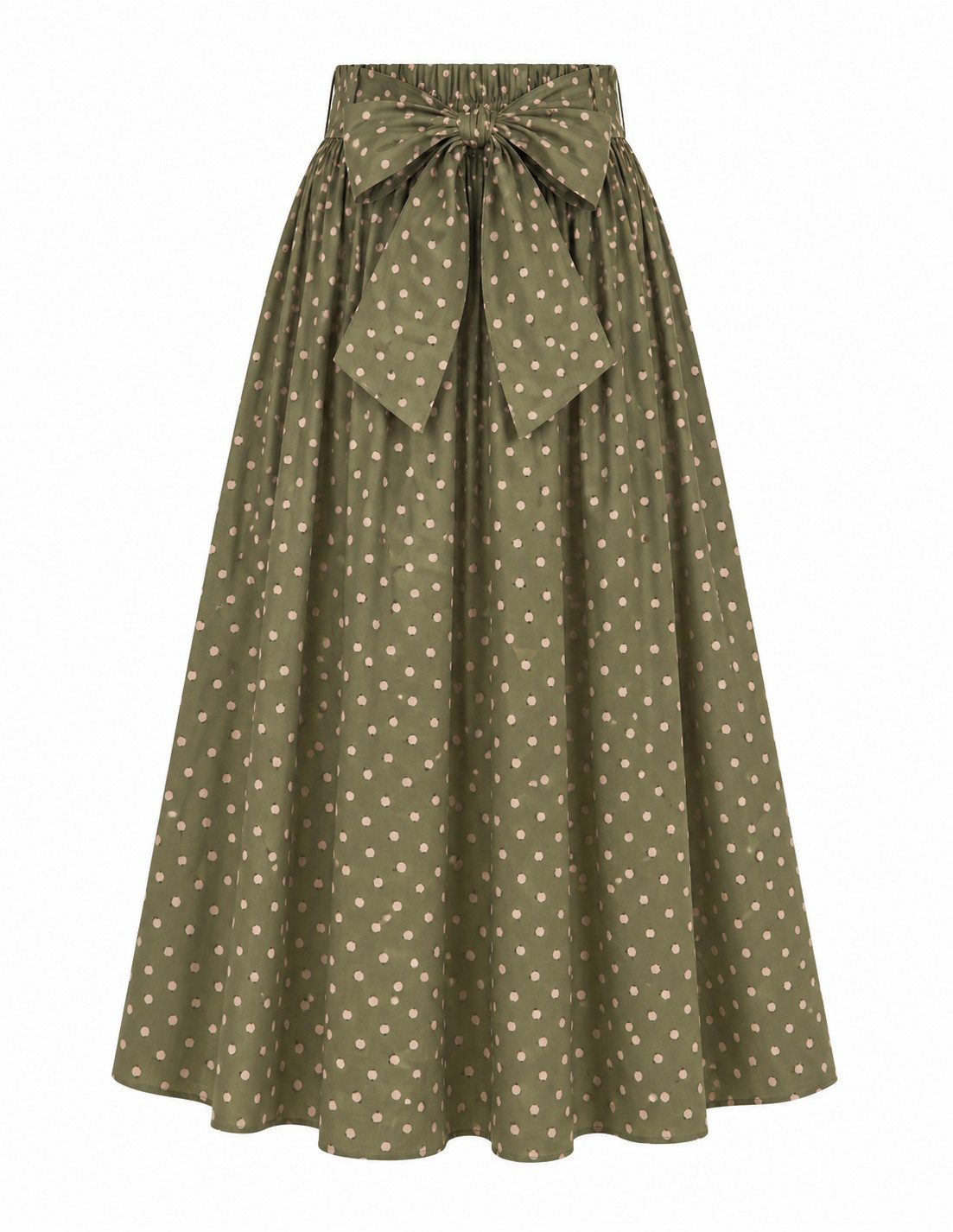 Mississhop A-Linien-Rock Damen Maxi Rock mit Punkten und Schleife – Baumwollrock Gr. S/M