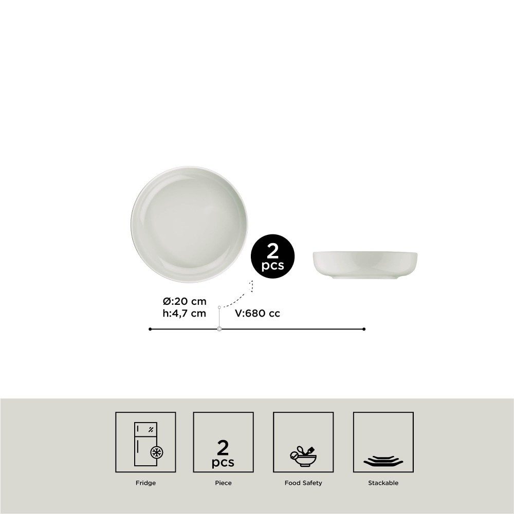 Kütahya Porselen Suppenteller Kütahya Porselen 2er Schüssel Set 20 cm Porzellan Creme Modern