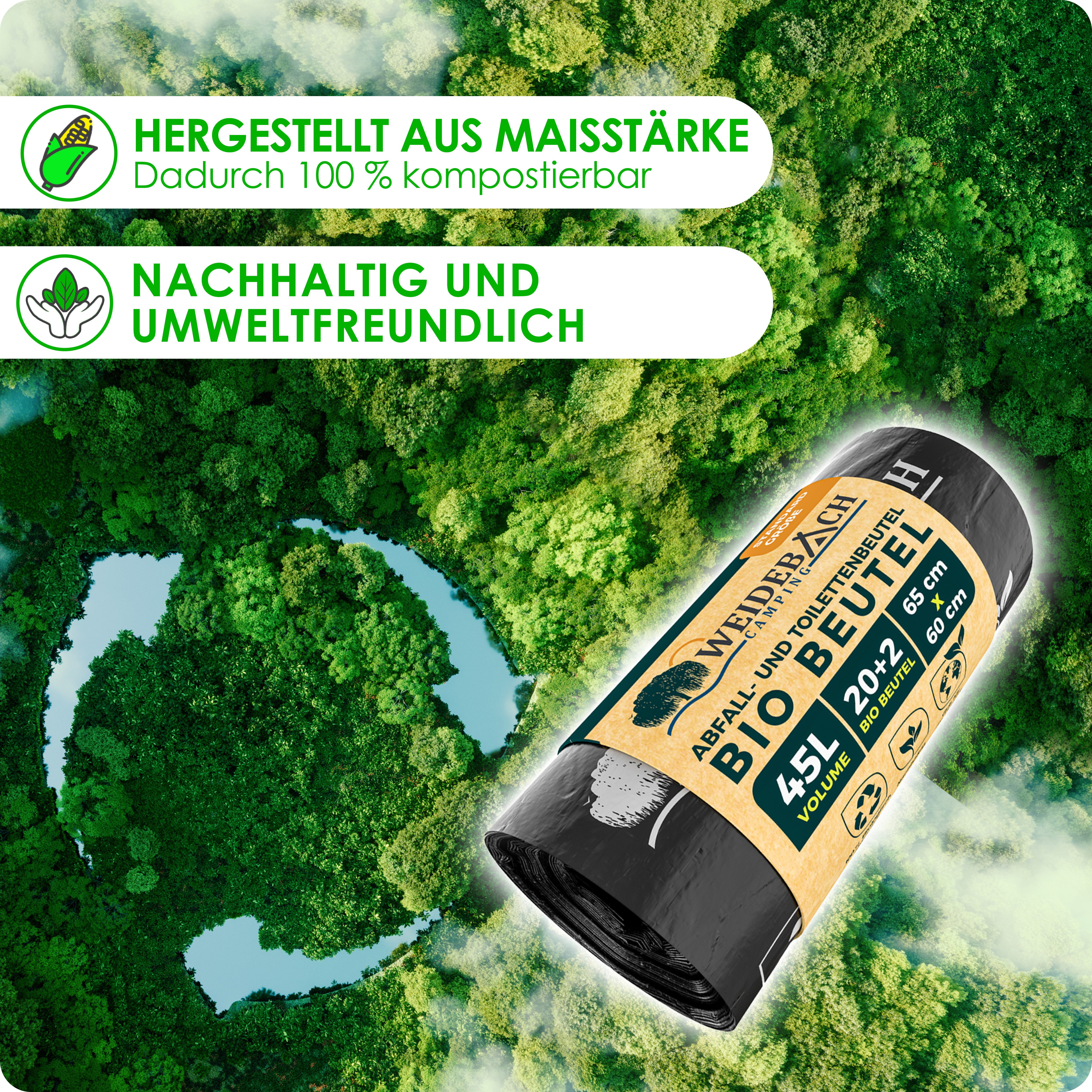 WEIDEBACH Campingtoilette Bio Campingtoilettenbeutel 45L wasserdicht für Campingtoilette, (22-St) – Bild 5 von 5