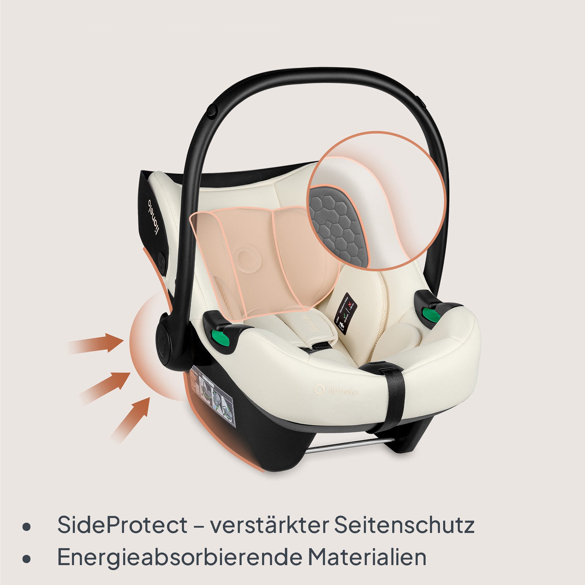 lionelo Babyschale ASTRID I-SIZE, ab: ab Geburt, bis: bis 87 cm, ab: 40,00 cm, bis: 87,00 cm, (Set), Sehr stabiler Träger, Höhenverstellung, Modernes Design